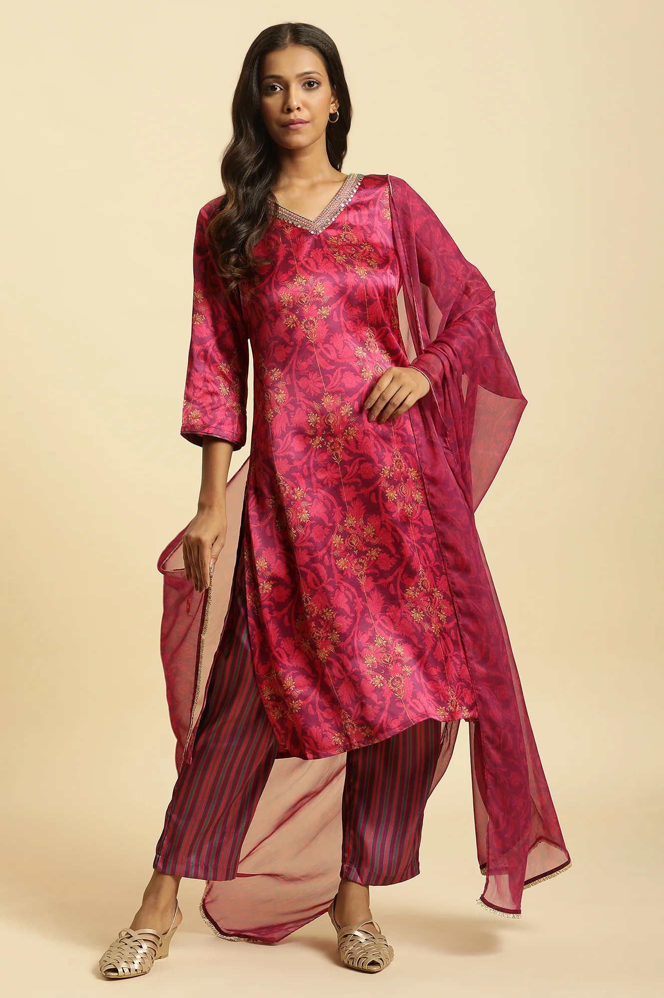 Purple Chiffon Floral Printed Dupatta - Image 3