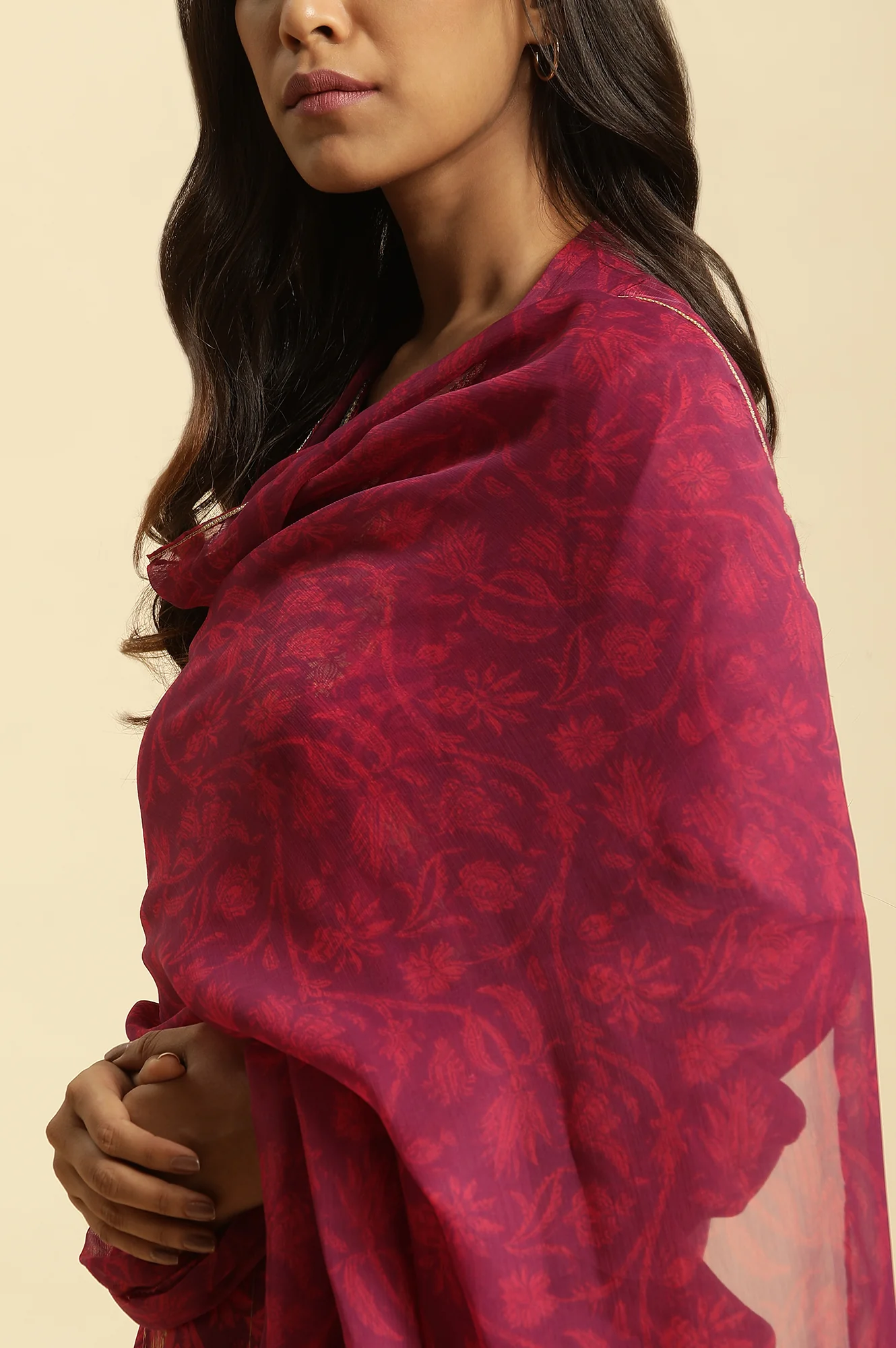 Purple Chiffon Floral Printed Dupatta - Image 4