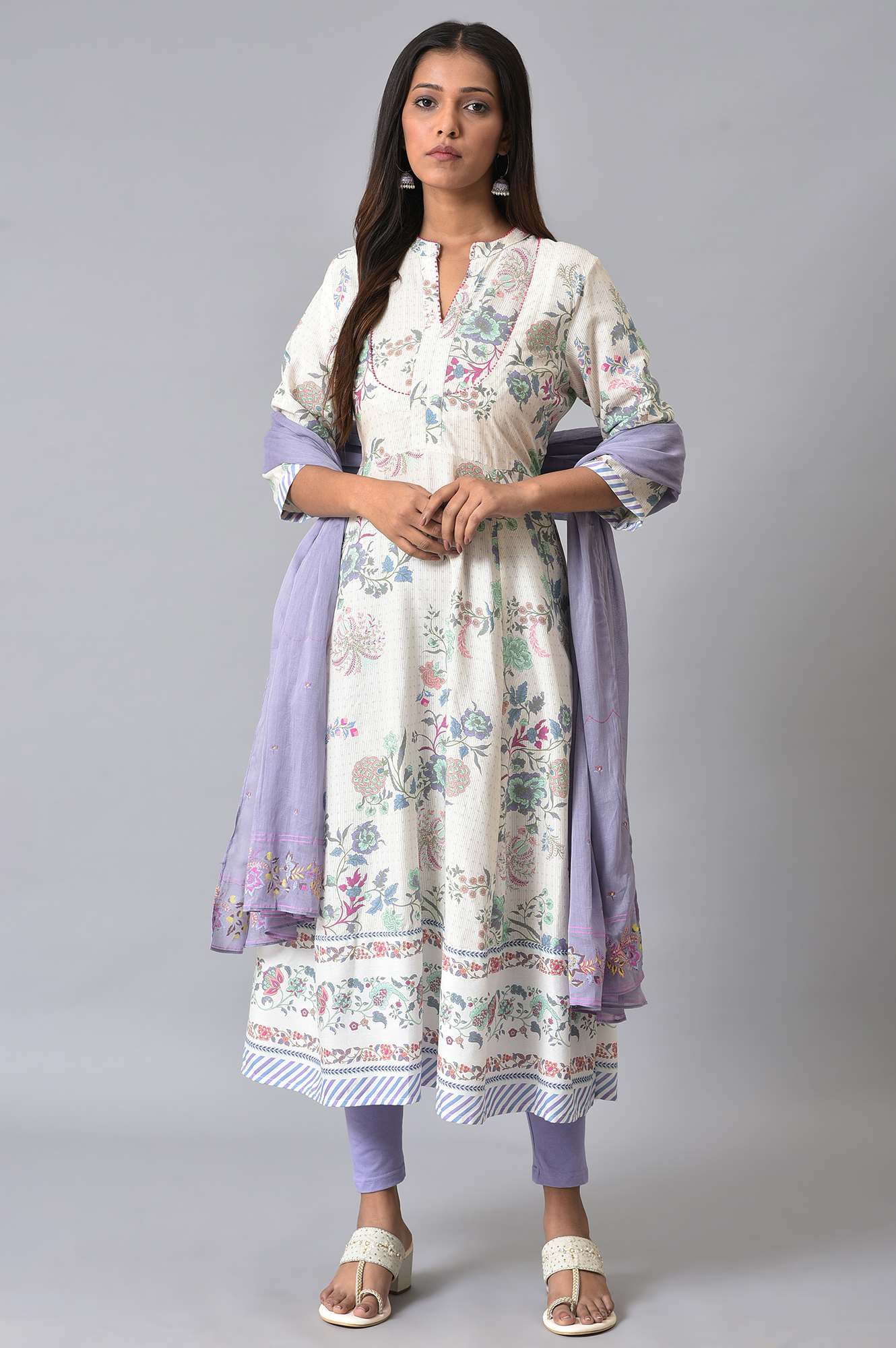 Purple Cotton Floral Printed Dupatta - Image 3