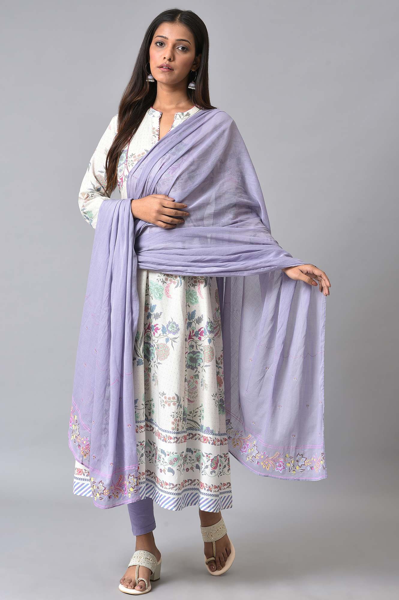 Purple Cotton Floral Printed Dupatta - Image 4