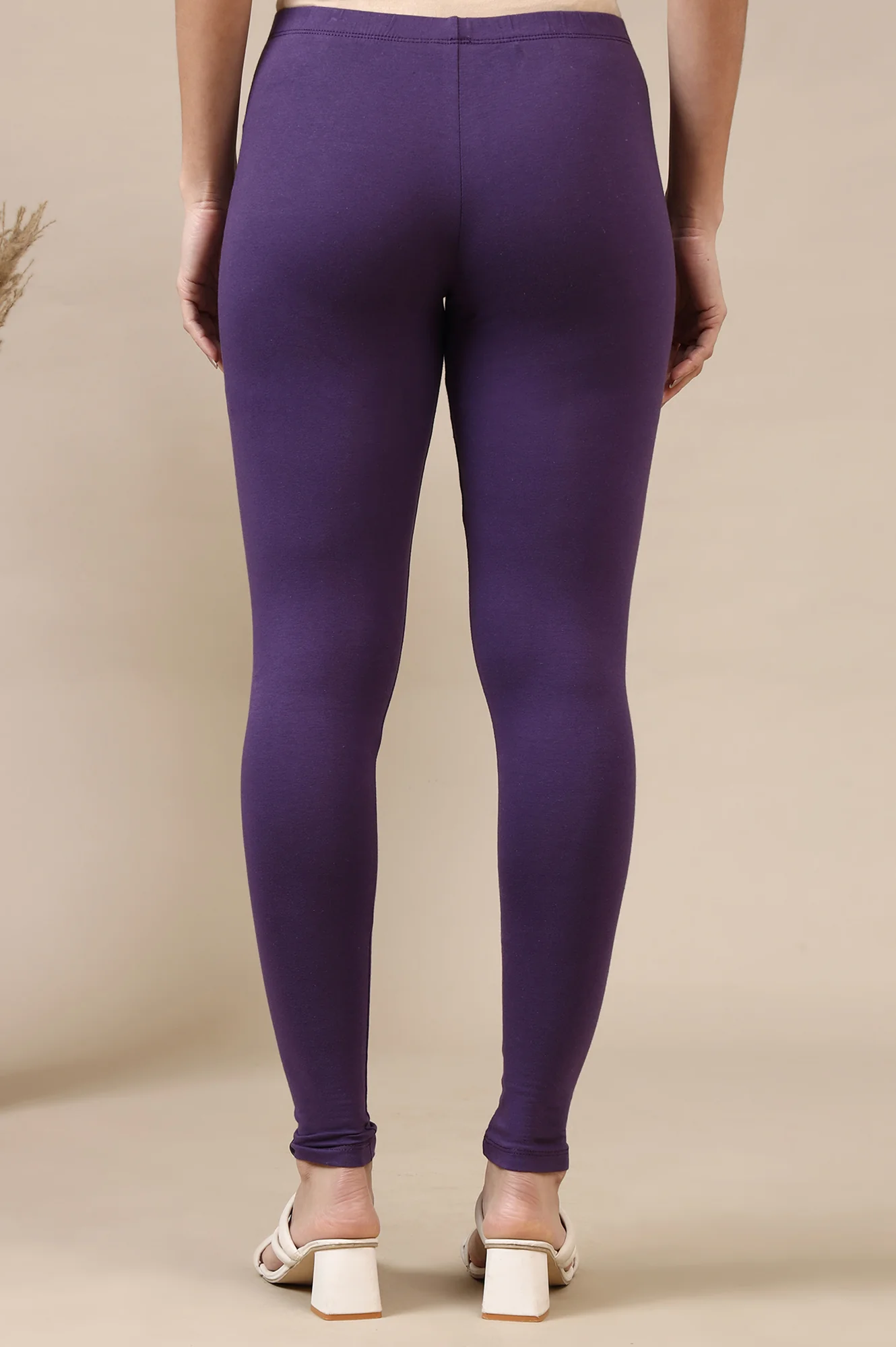 Elleven Women's Purple Solid Skinny Fit Cotton Leggings With Slip On Closure - Image 3