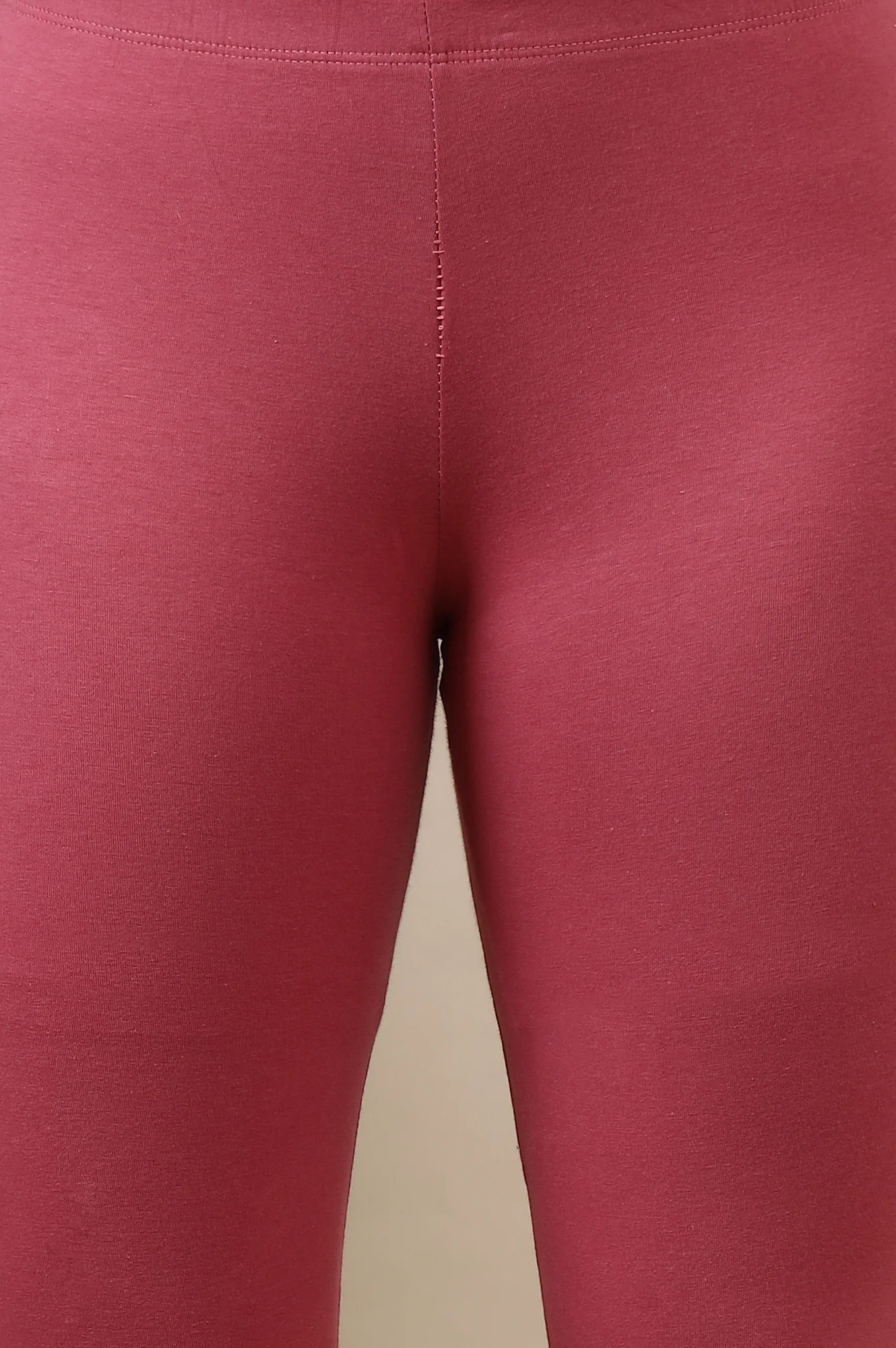 Pink Solid Skinny-fit Cotton Lycra Leggings with Slip-on Closure - Image 6