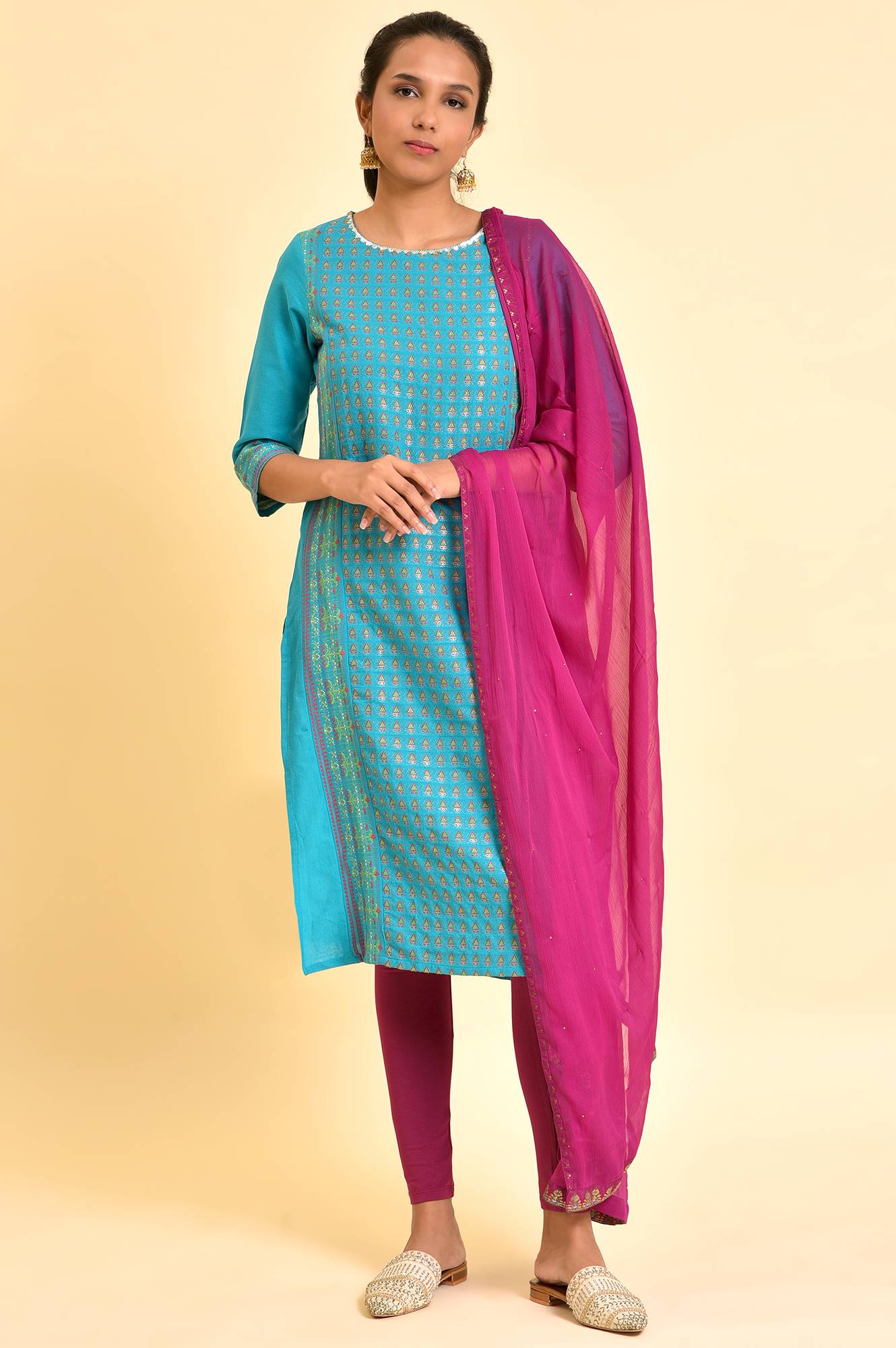 Purple Crinckled Chiffon Dupatta With Mukaish - Image 4