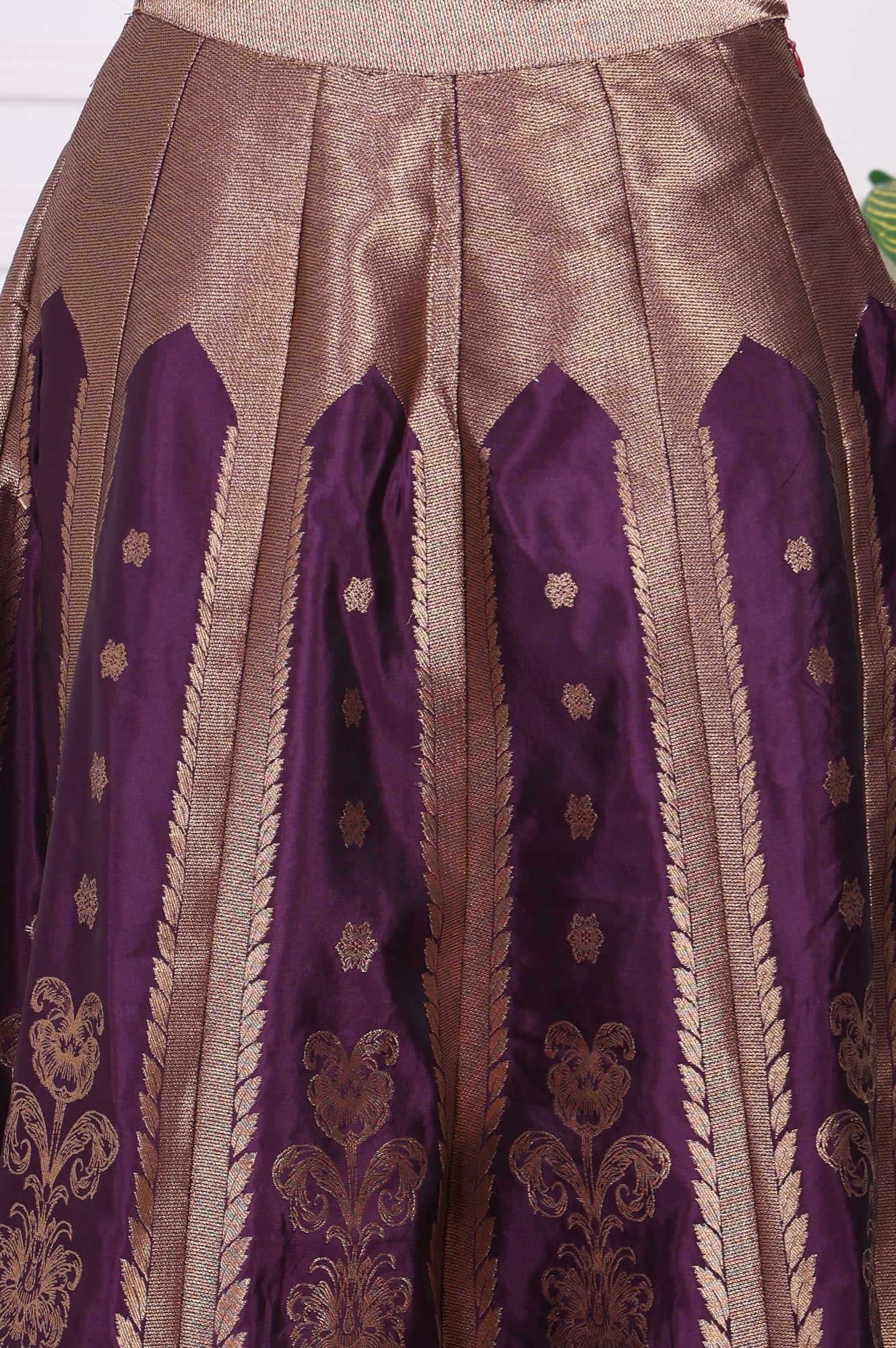 Purple Embellished Jacquard Straight Crop Top, Skirt and Dupatta Set - Image 8