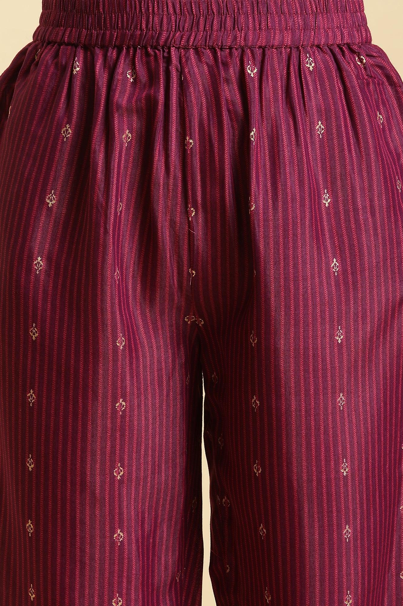 Purple Embellished Kurta, Pants And Dupatta Set - Image 10