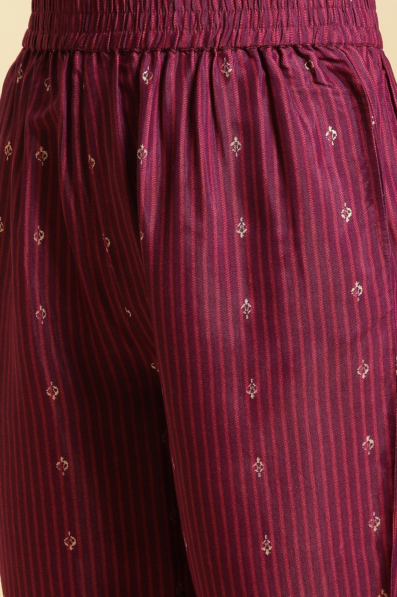 Purple Embellished Kurta, Pants And Dupatta Set - Image 11