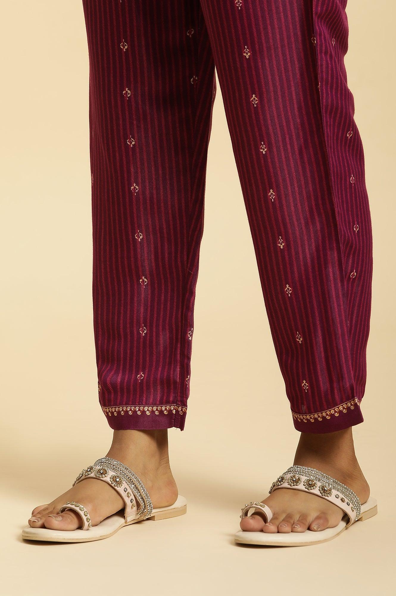 Purple Embellished Kurta, Pants And Dupatta Set - Image 12