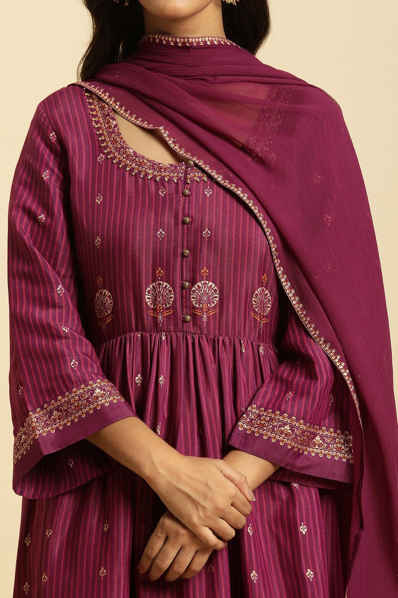 Purple Embellished Kurta, Pants And Dupatta Set - Image 8