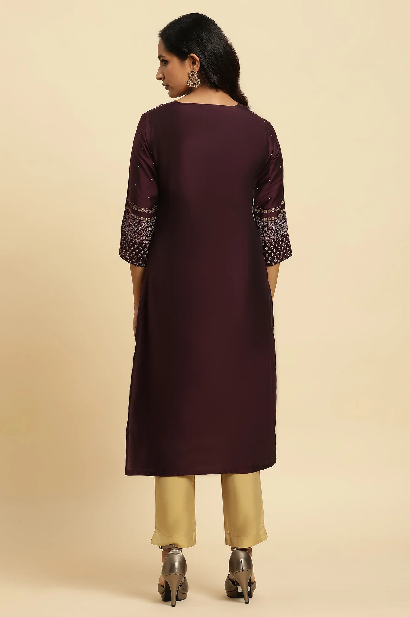 Purple Embellished Straight Festive Kurta - Image 4