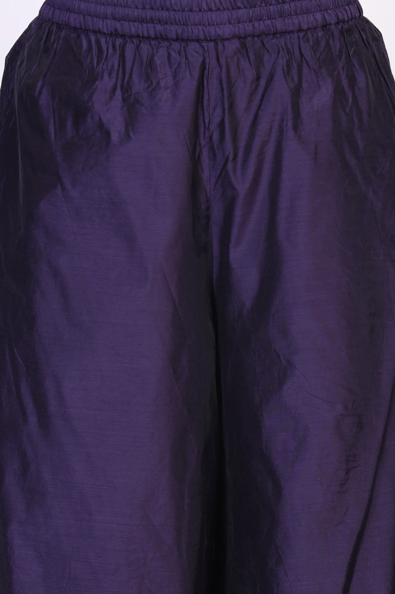 Purple Embroidered A-Line Chanderi Kurta with Flared Pant and Dupatta Set - Image 8