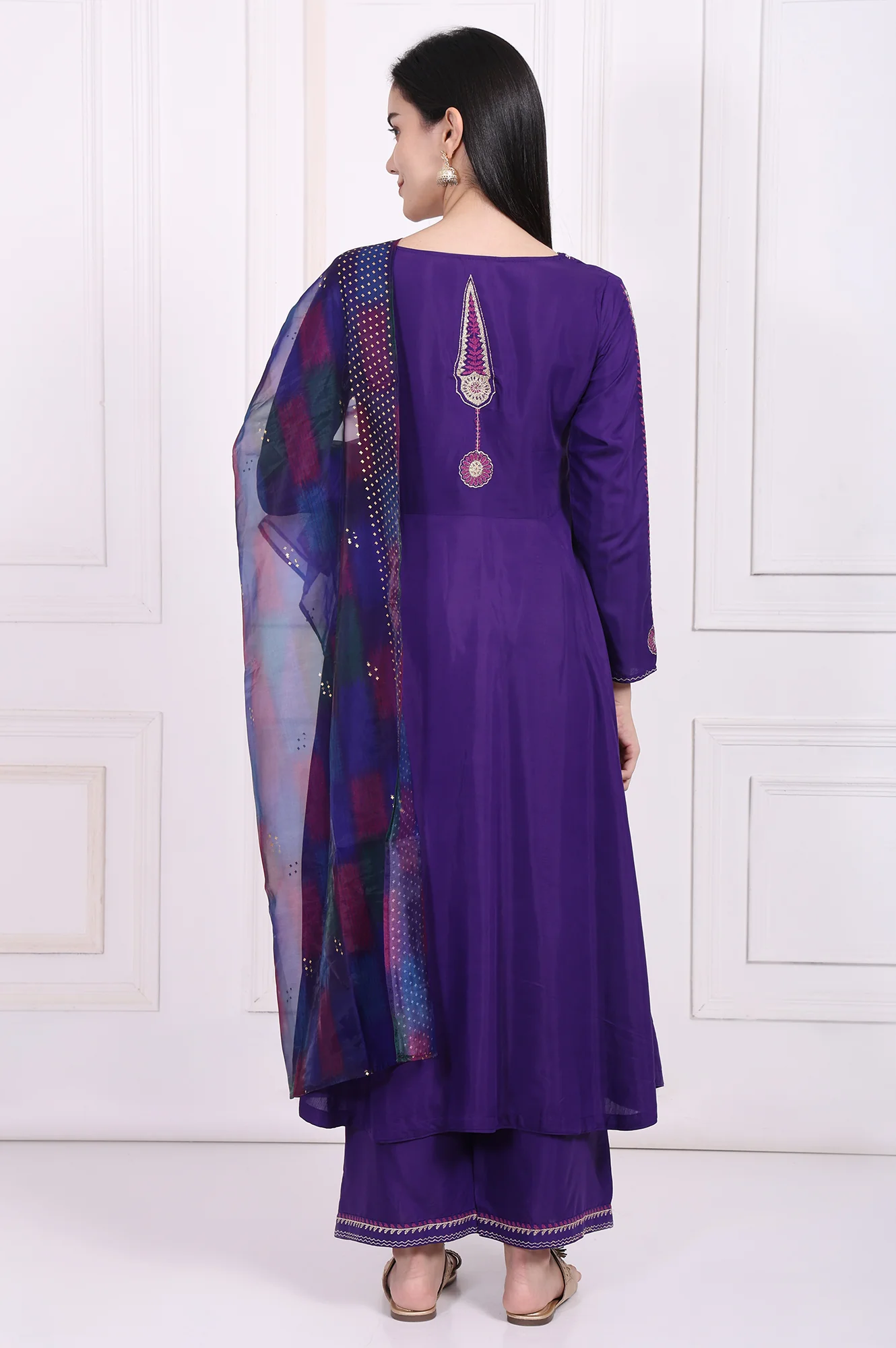 Purple Embroidered Anarkali Kurta with Parallel Pant and Dupatta Set - Image 5