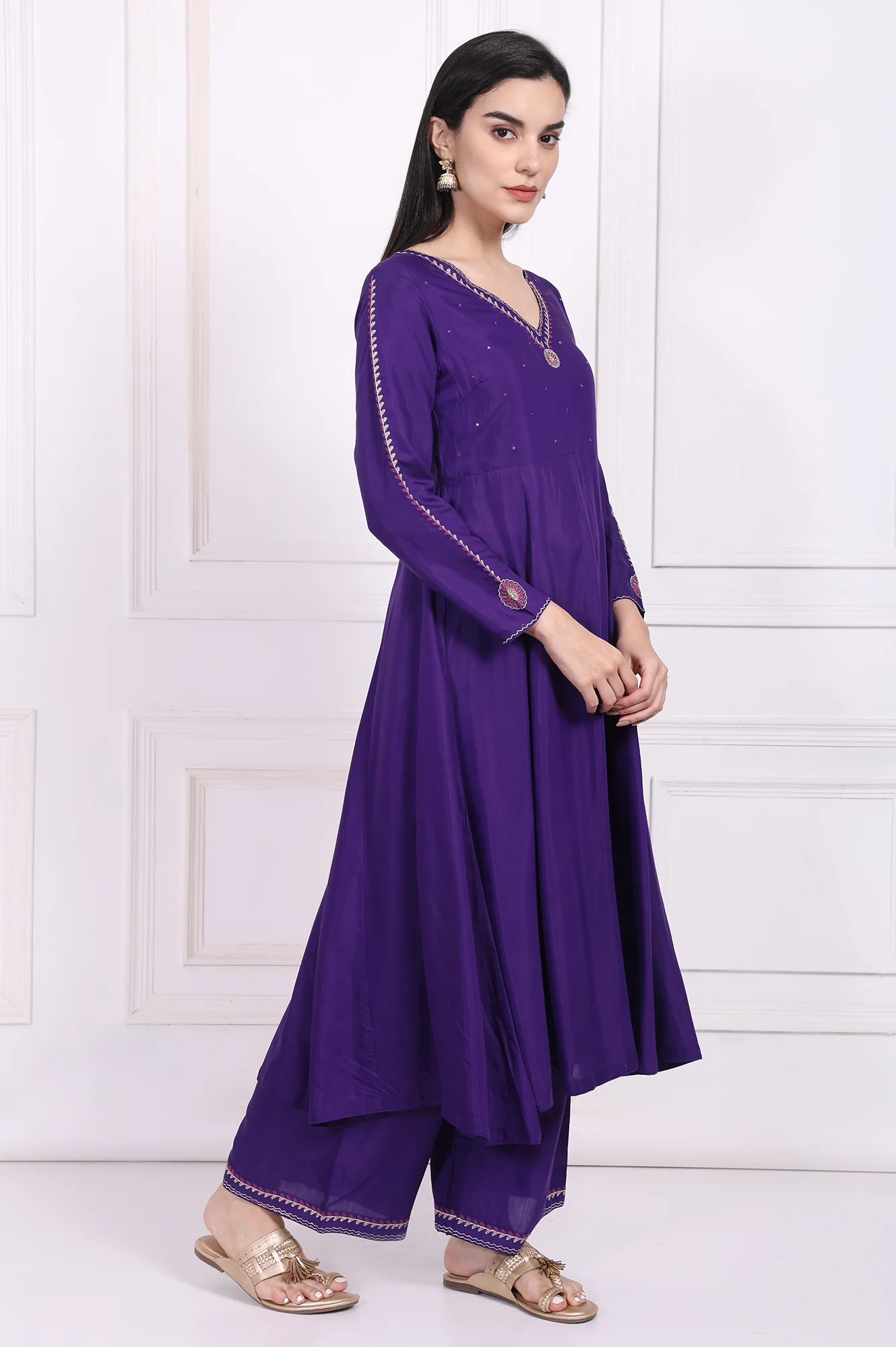 Purple Embroidered Anarkali Kurta with Parallel Pant and Dupatta Set - Image 6