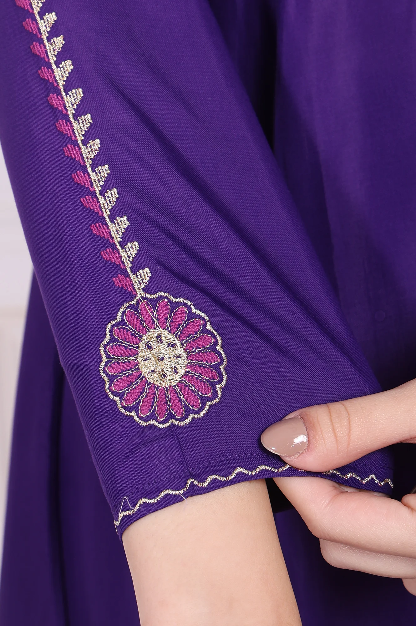 Purple Embroidered Anarkali Kurta with Parallel Pant and Dupatta Set - Image 7