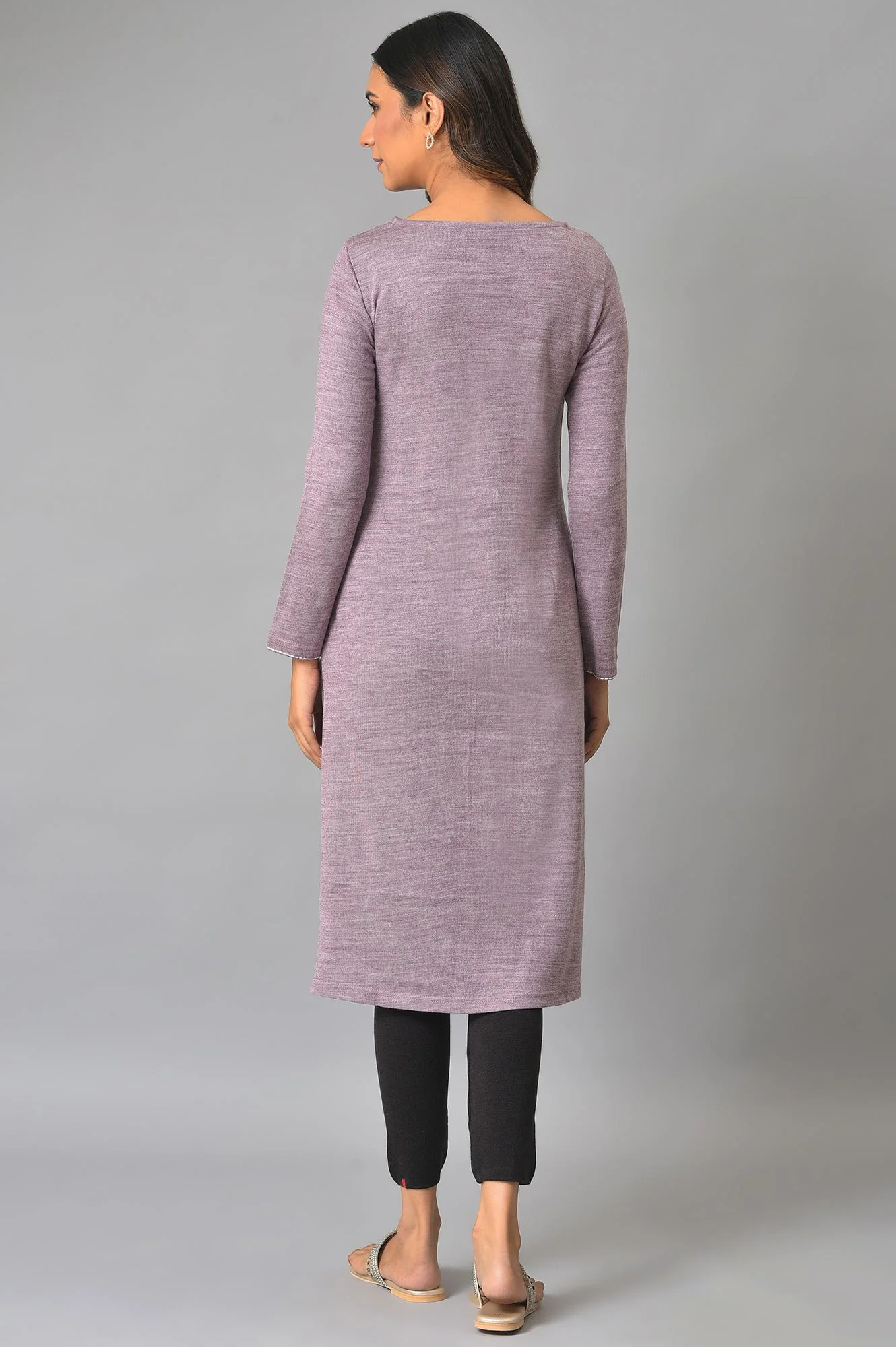 Purple Embroidered Asymmetrical Winter kurta - Image 2