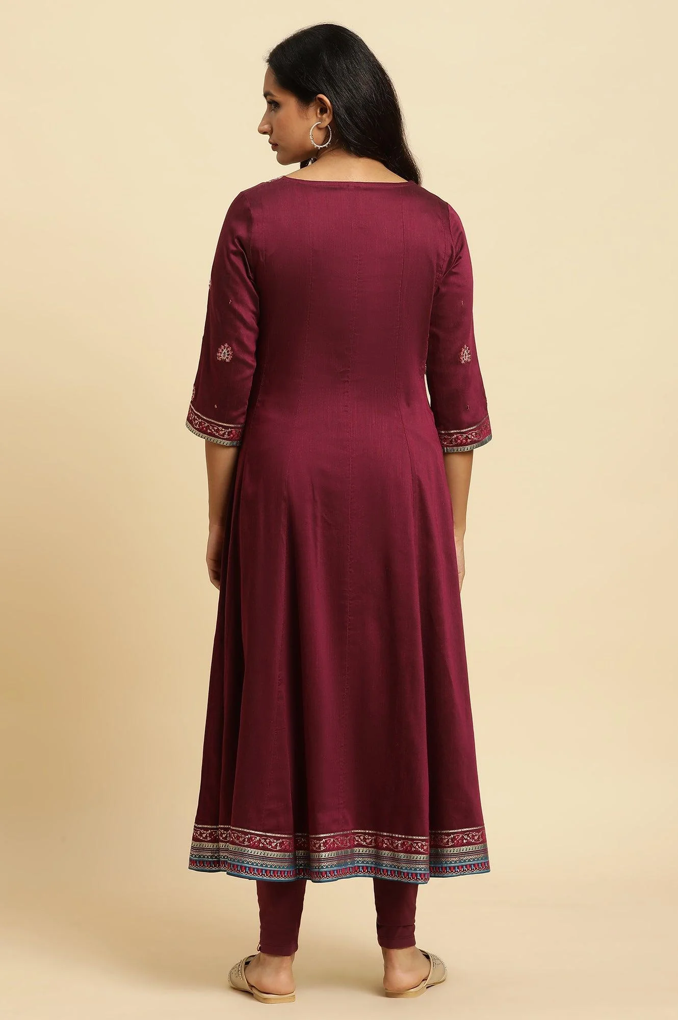 Purple Embroidered Flared Kurta - Image 4