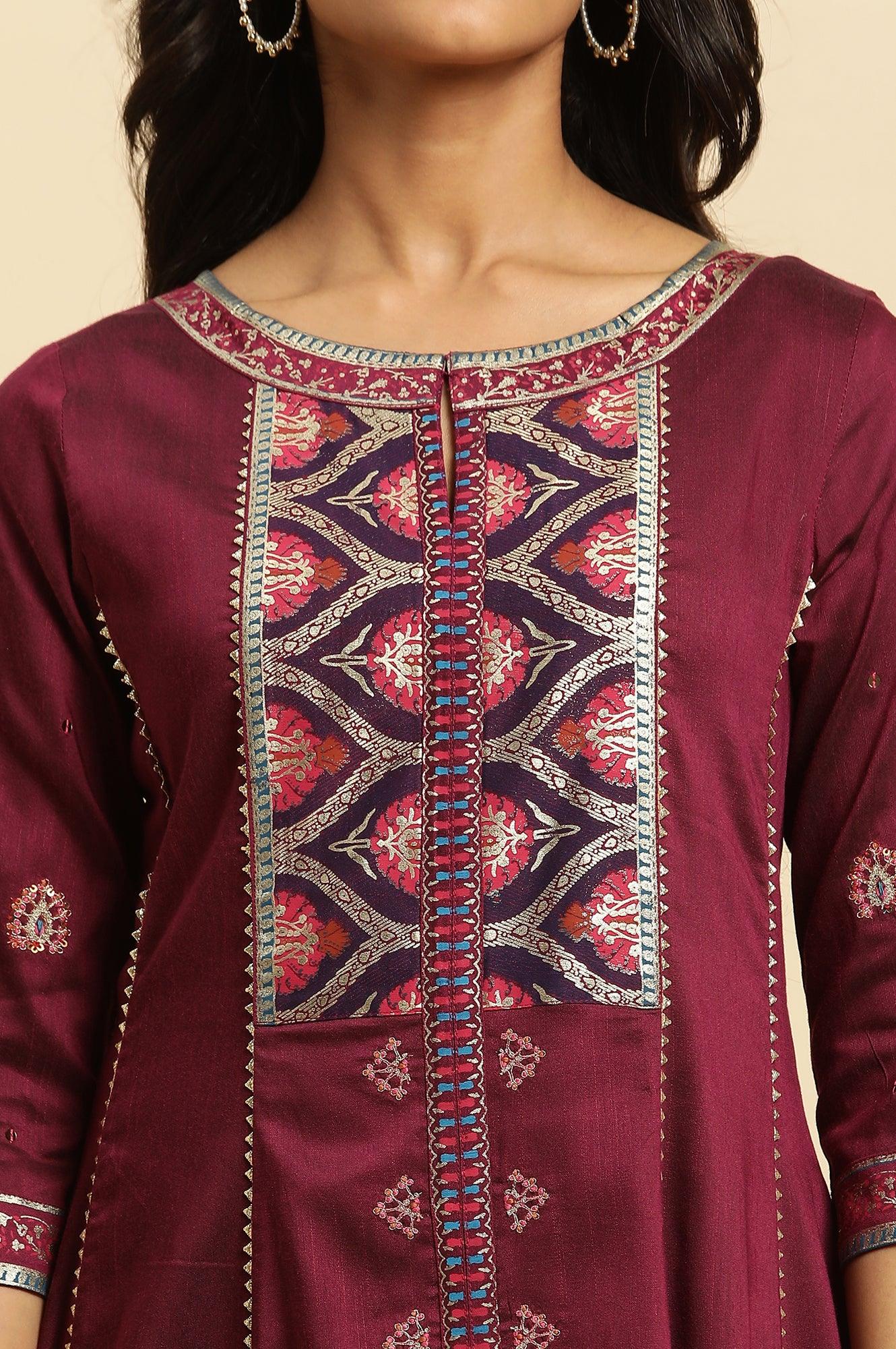 Purple Embroidered Flared Kurta - Image 6