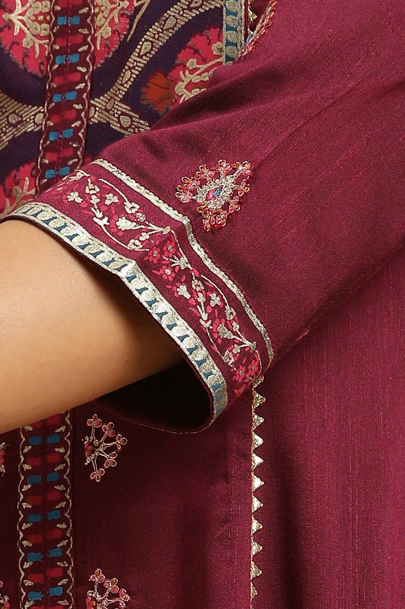 Purple Embroidered Flared Kurta - Image 7