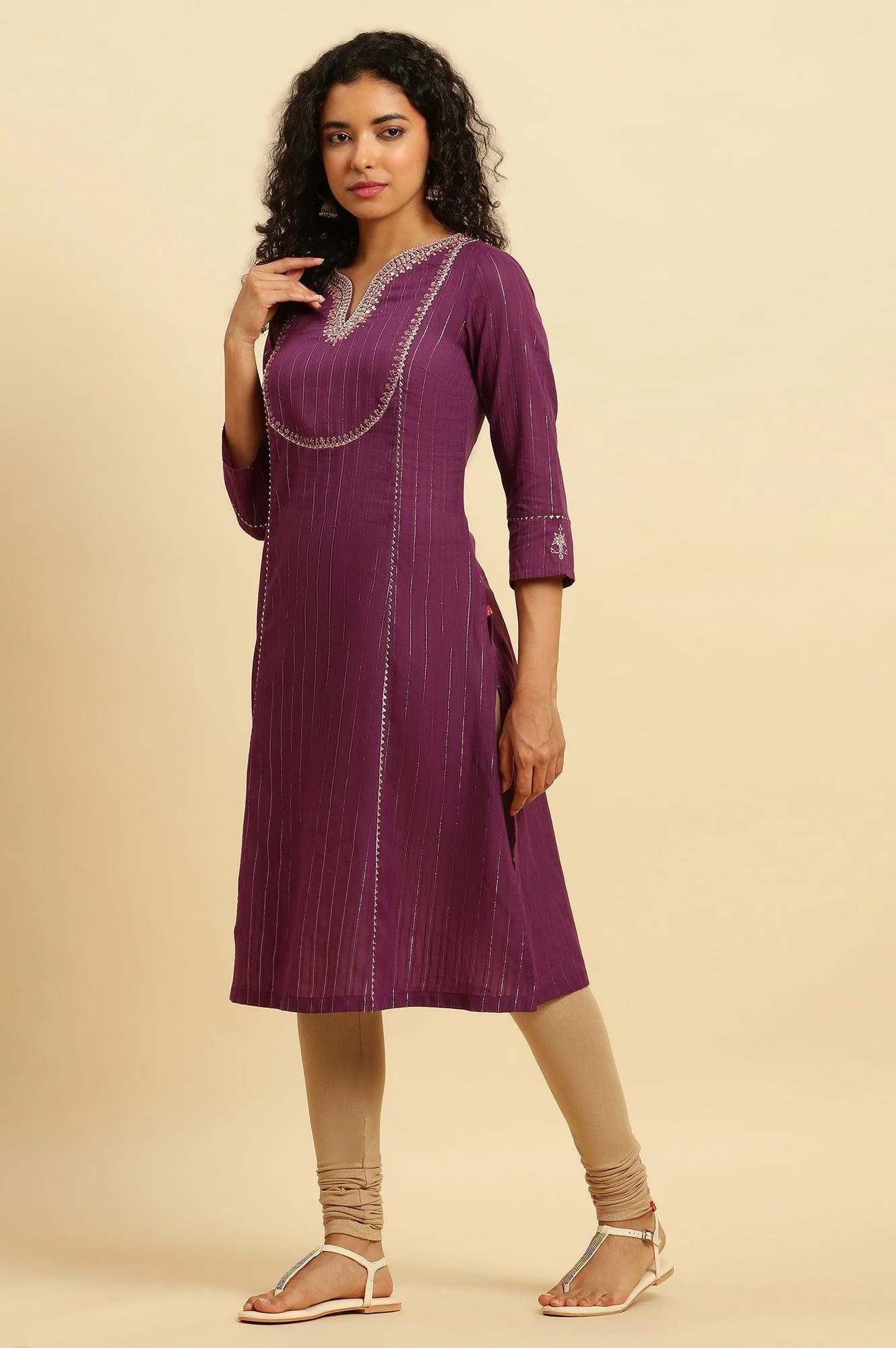 Purple Embroidered Heavy Festive Kurta - Image 3