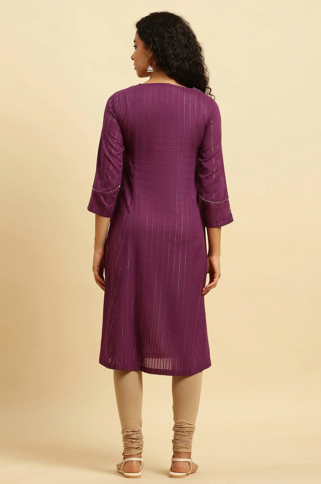 Purple Embroidered Heavy Festive Kurta - Image 4