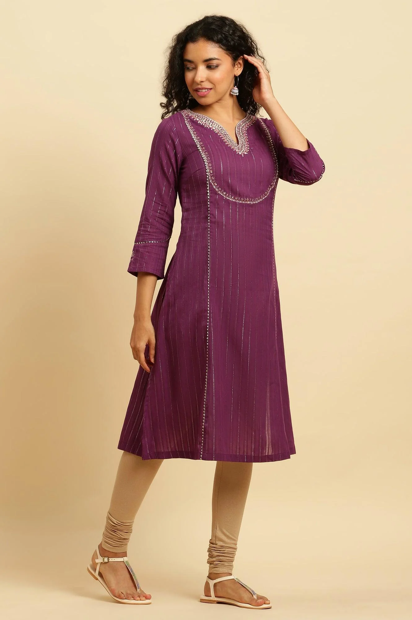 Purple Embroidered Heavy Festive Kurta - Image 5