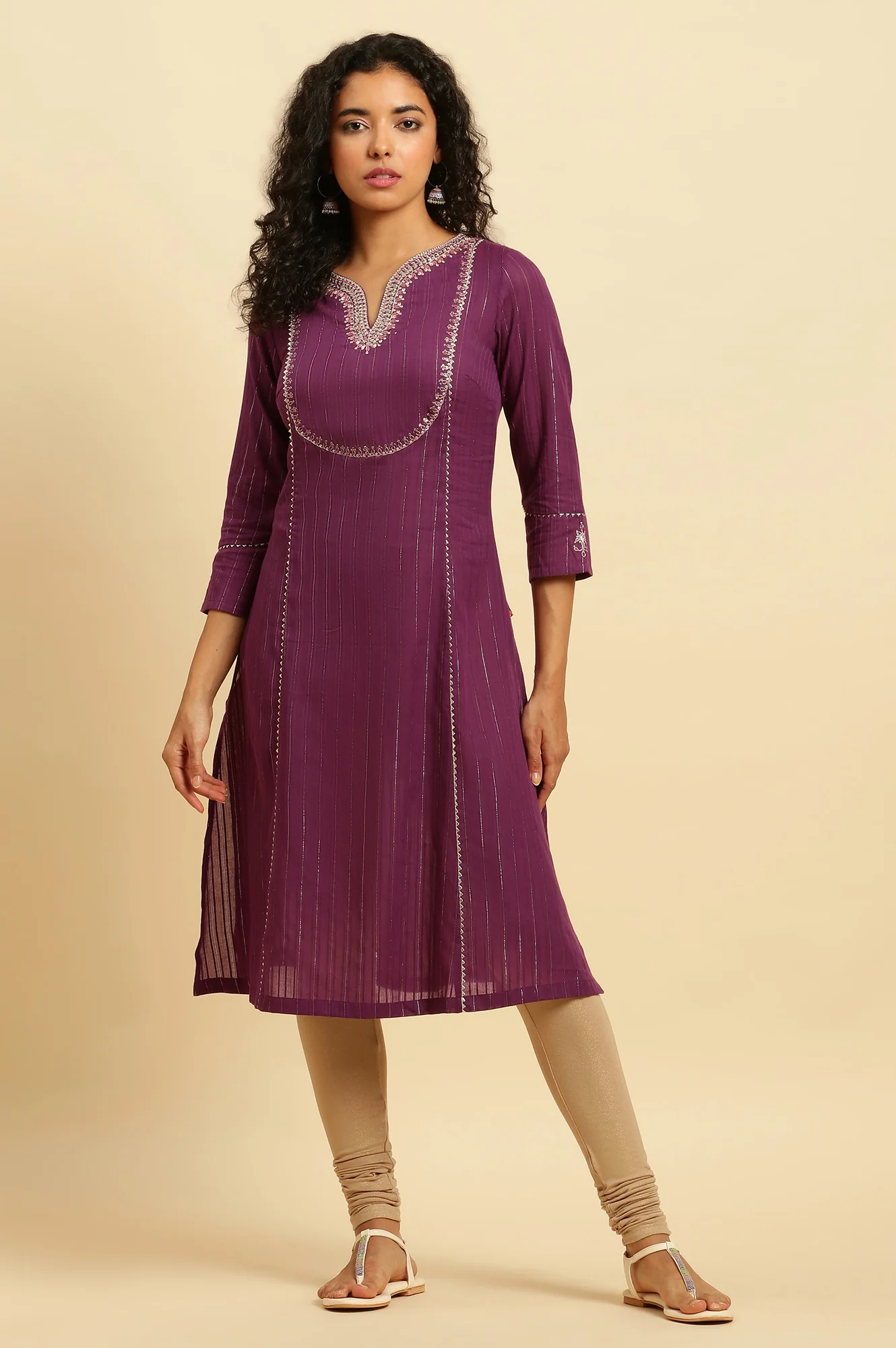 Purple Embroidered Heavy Festive Kurta - Image 2