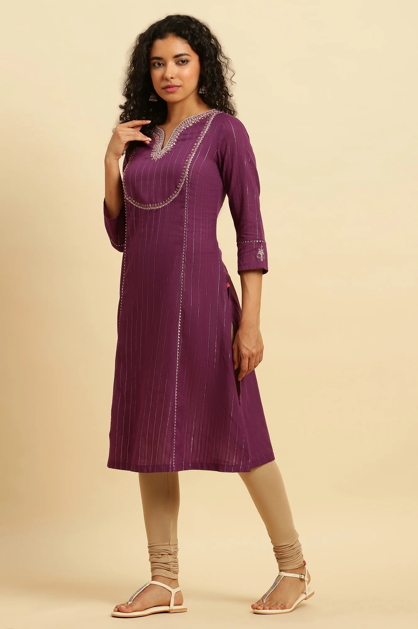 Purple Embroidered Heavy Festive Kurta - Image 3