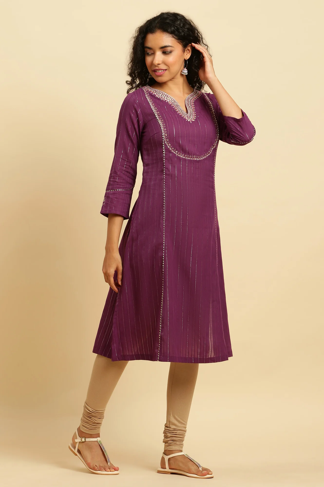 Purple Embroidered Heavy Festive Kurta - Image 5