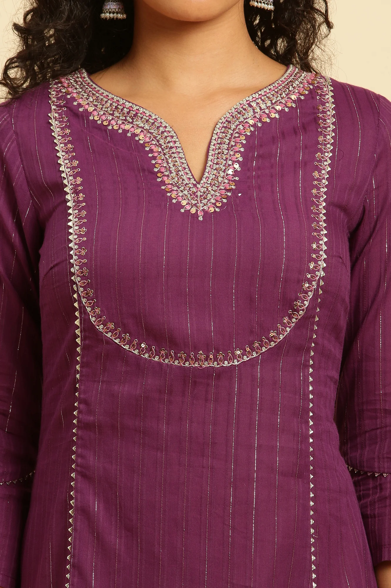 Purple Embroidered Heavy Festive Kurta - Image 6