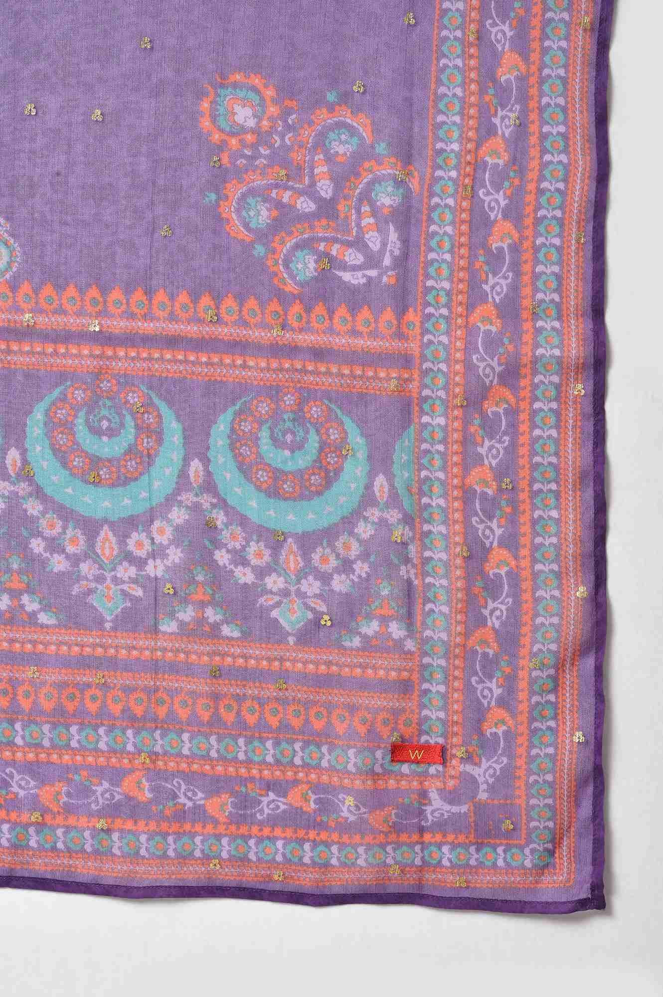 Purple Embroidered kurta With Slim Pants And Printed Dupatta - Image 8