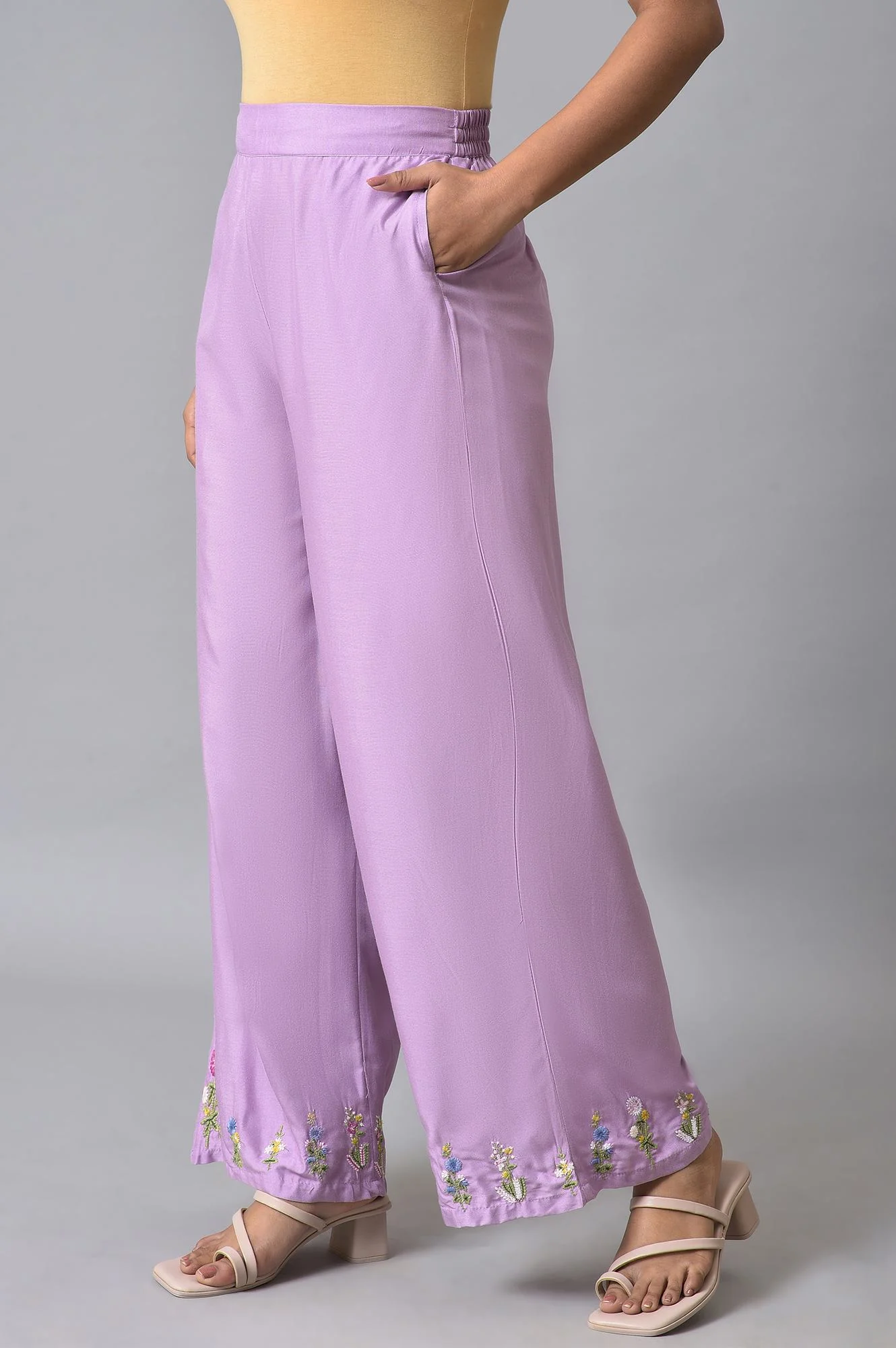 Purple Embroidered Parallel Pants - Image 3