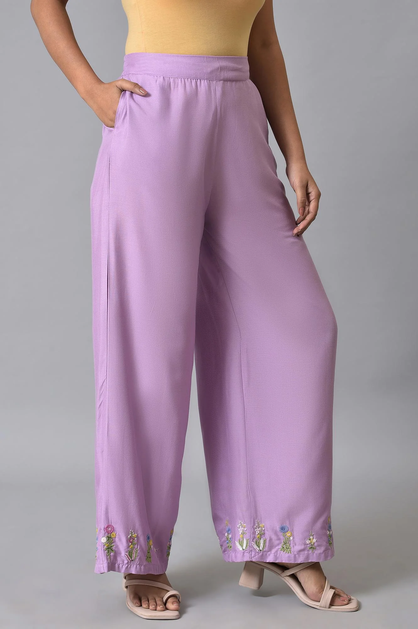 Purple Embroidered Parallel Pants - Image 4