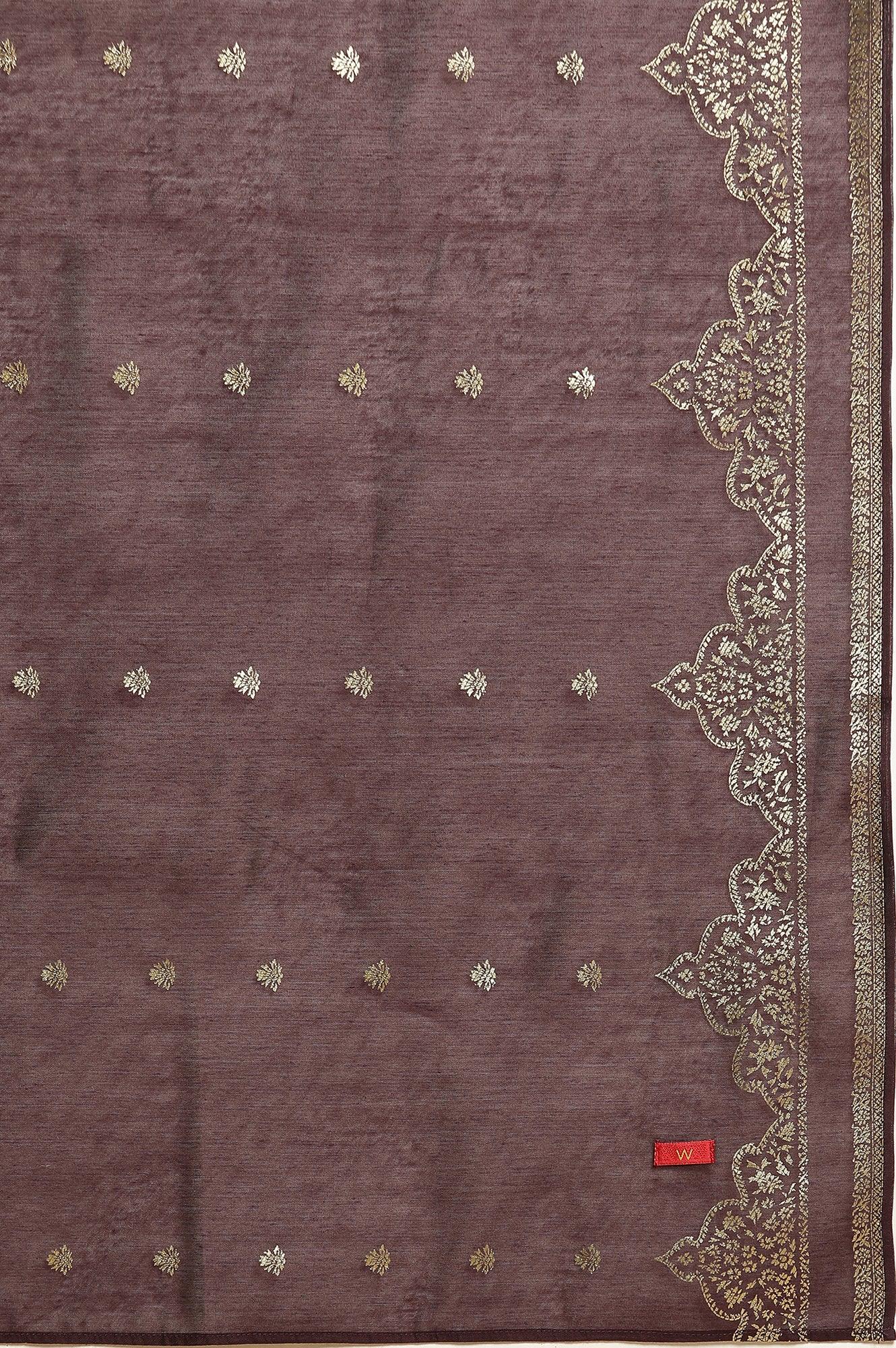 Purple Flared Embroidered Kurta, Pants And Dupatta Set - Image 9