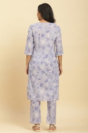 Purple Floral Printed Cotton Kurta And Pants Co-Ord Set - Image 4