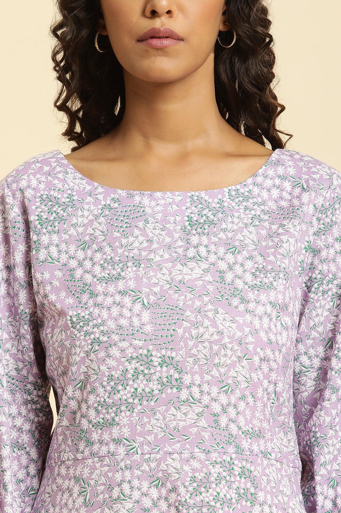 Purple Floral Printed Flared Long Dress - Image 6