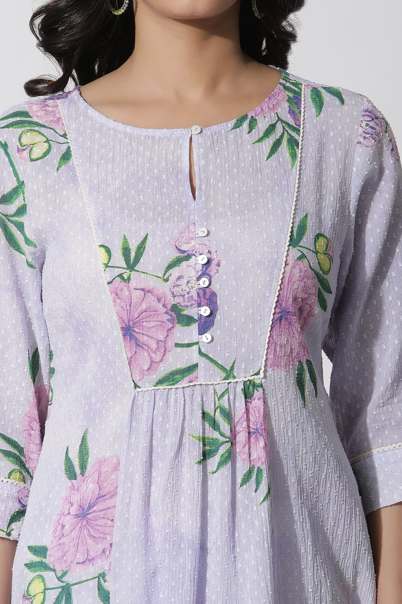 Purple Floral Printed Kurta and Pants Set - Image 7