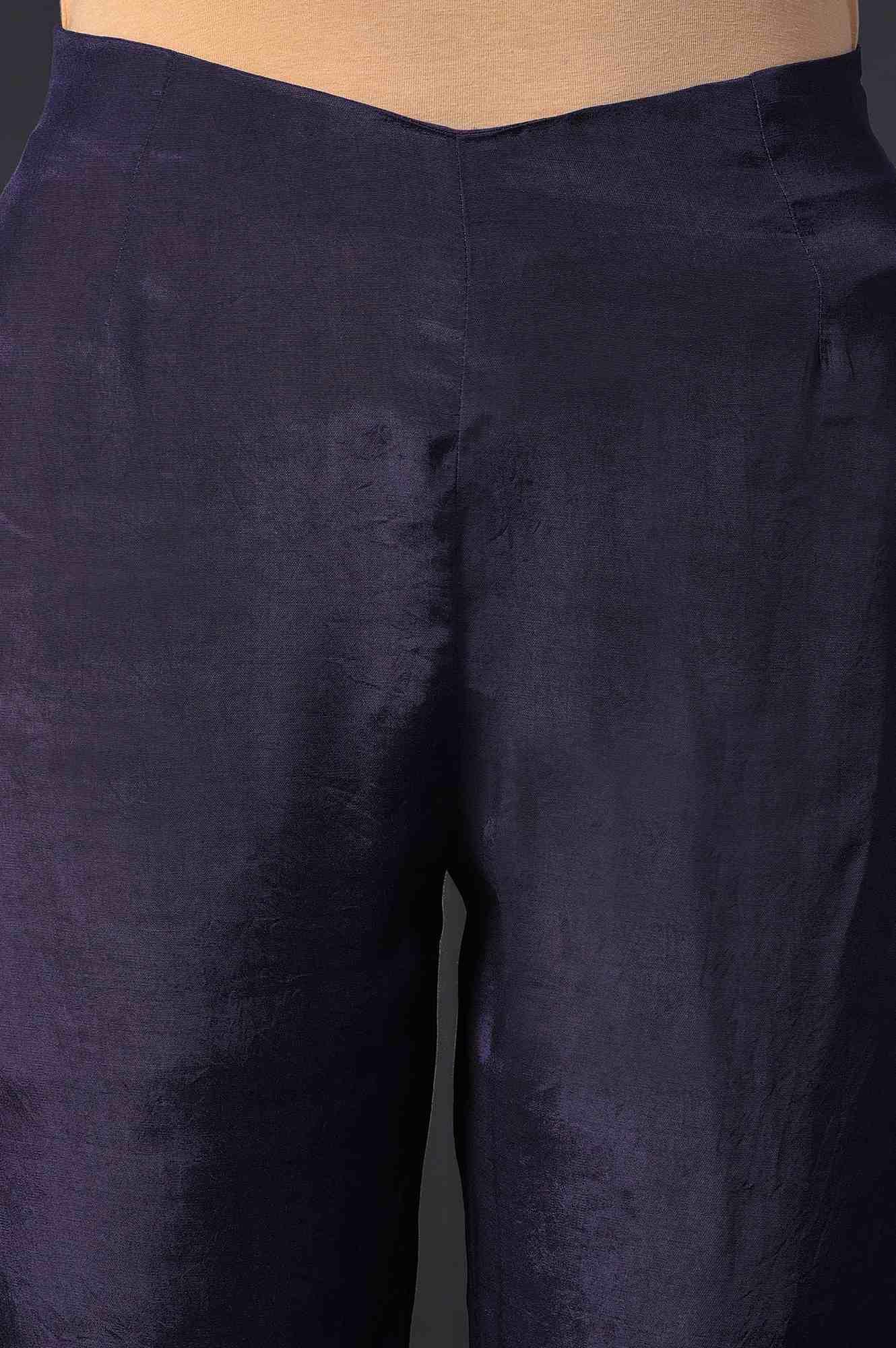 Purple Floral Printed kurta With Solid Slip, Slim Pants And Dupatta - Image 6