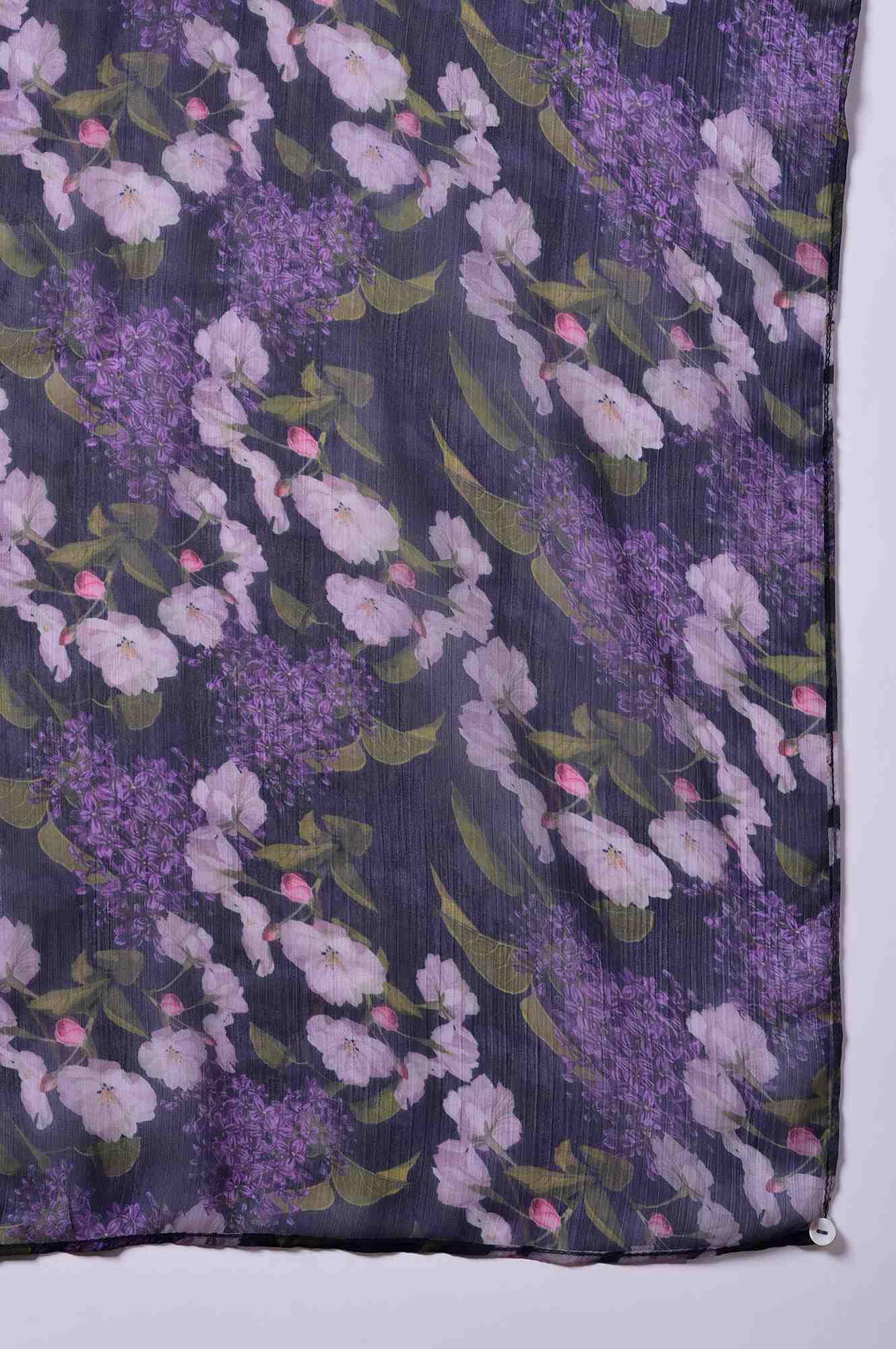 Purple Floral Printed kurta With Solid Slip, Slim Pants And Dupatta - Image 8