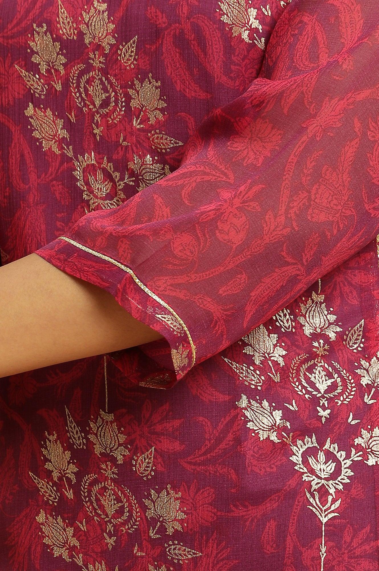 Purple Floral Printed Kurta With Zari Embroidery - Image 8
