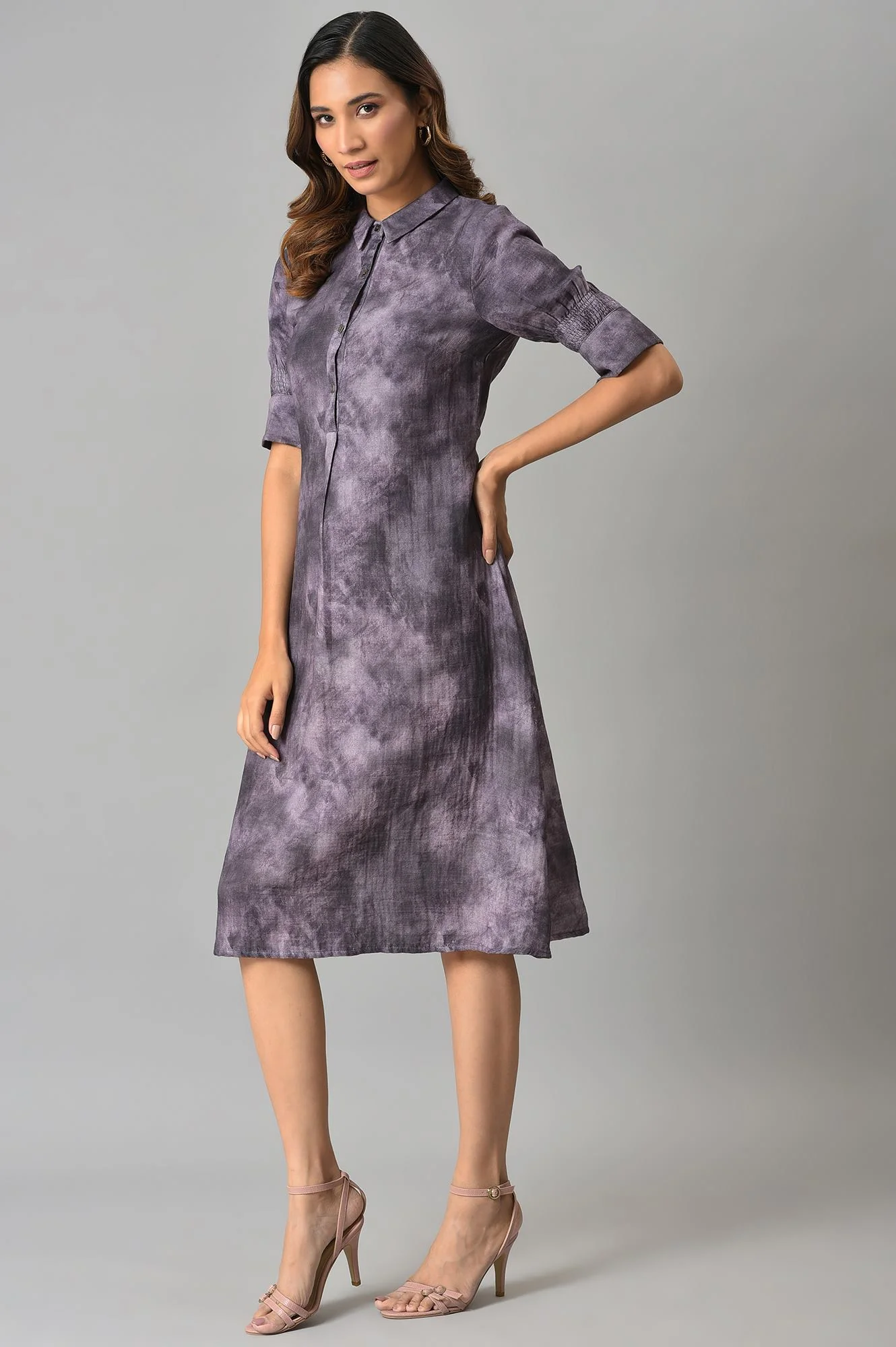 Purple Floral Printed Vaccy Dress - Image 3