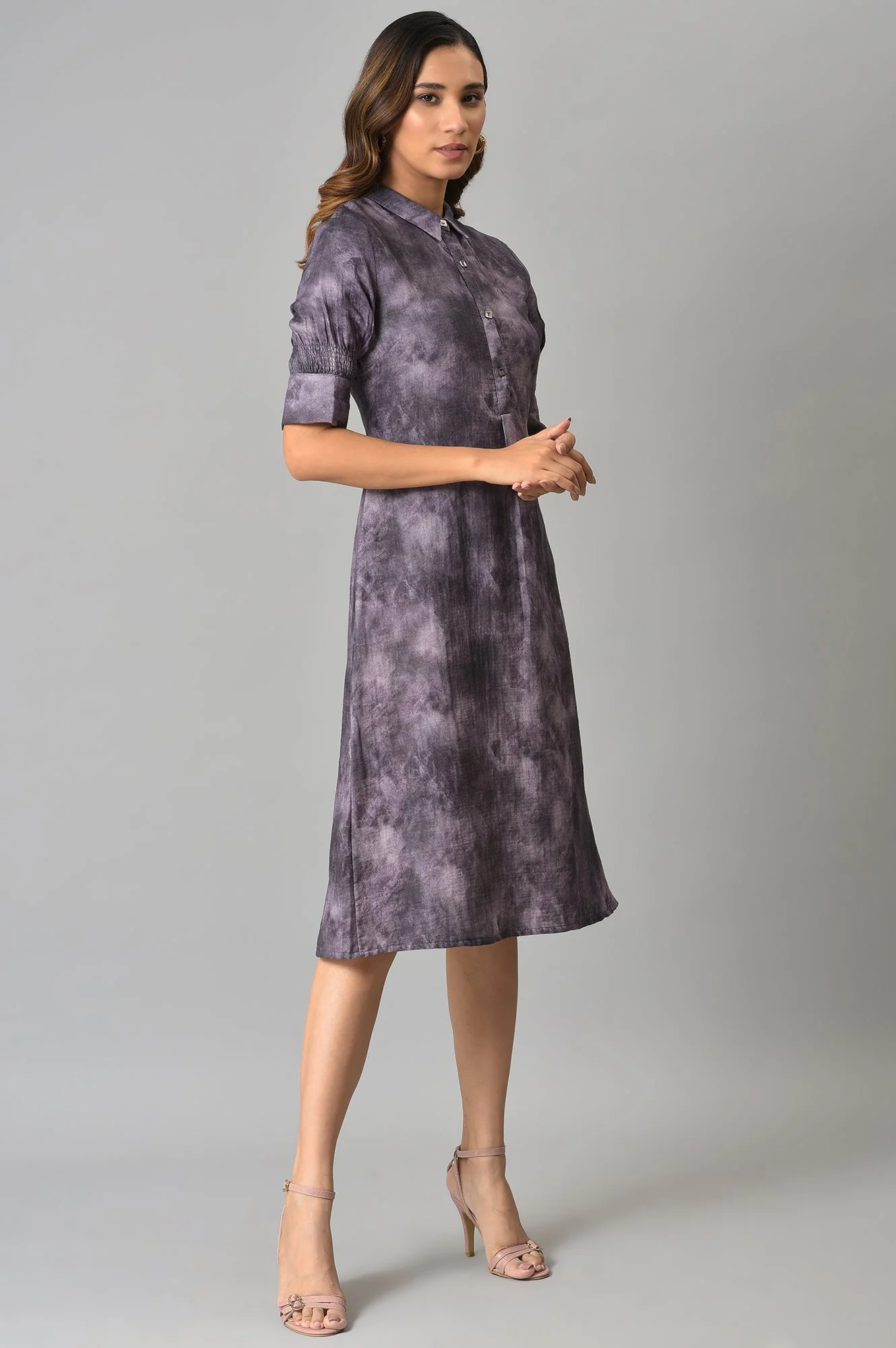 Purple Floral Printed Vaccy Dress - Image 4