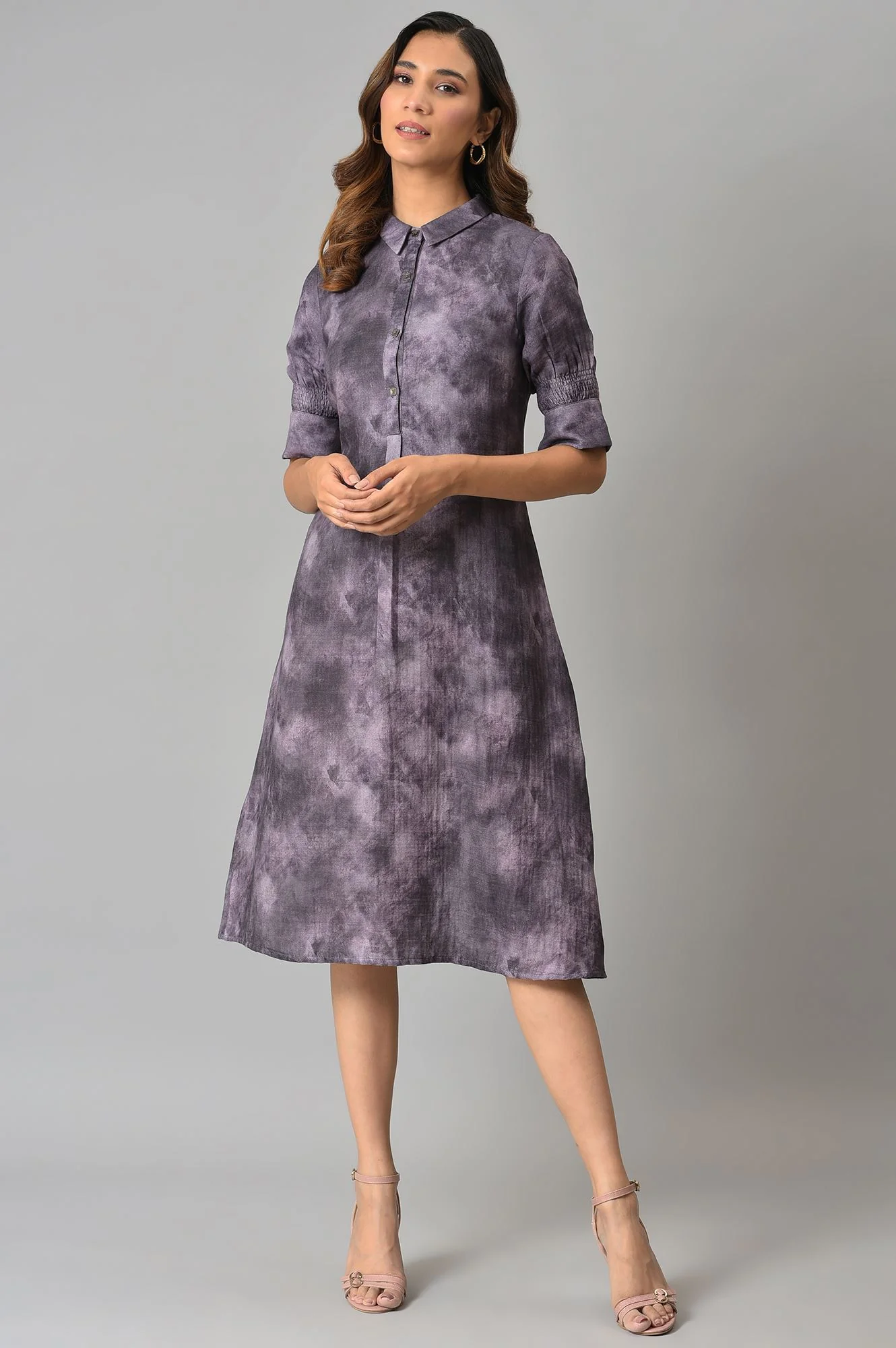 Purple Floral Printed Vaccy Dress - Image 5