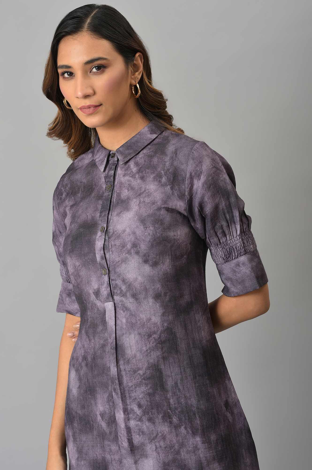 Purple Floral Printed Vaccy Dress - Image 6