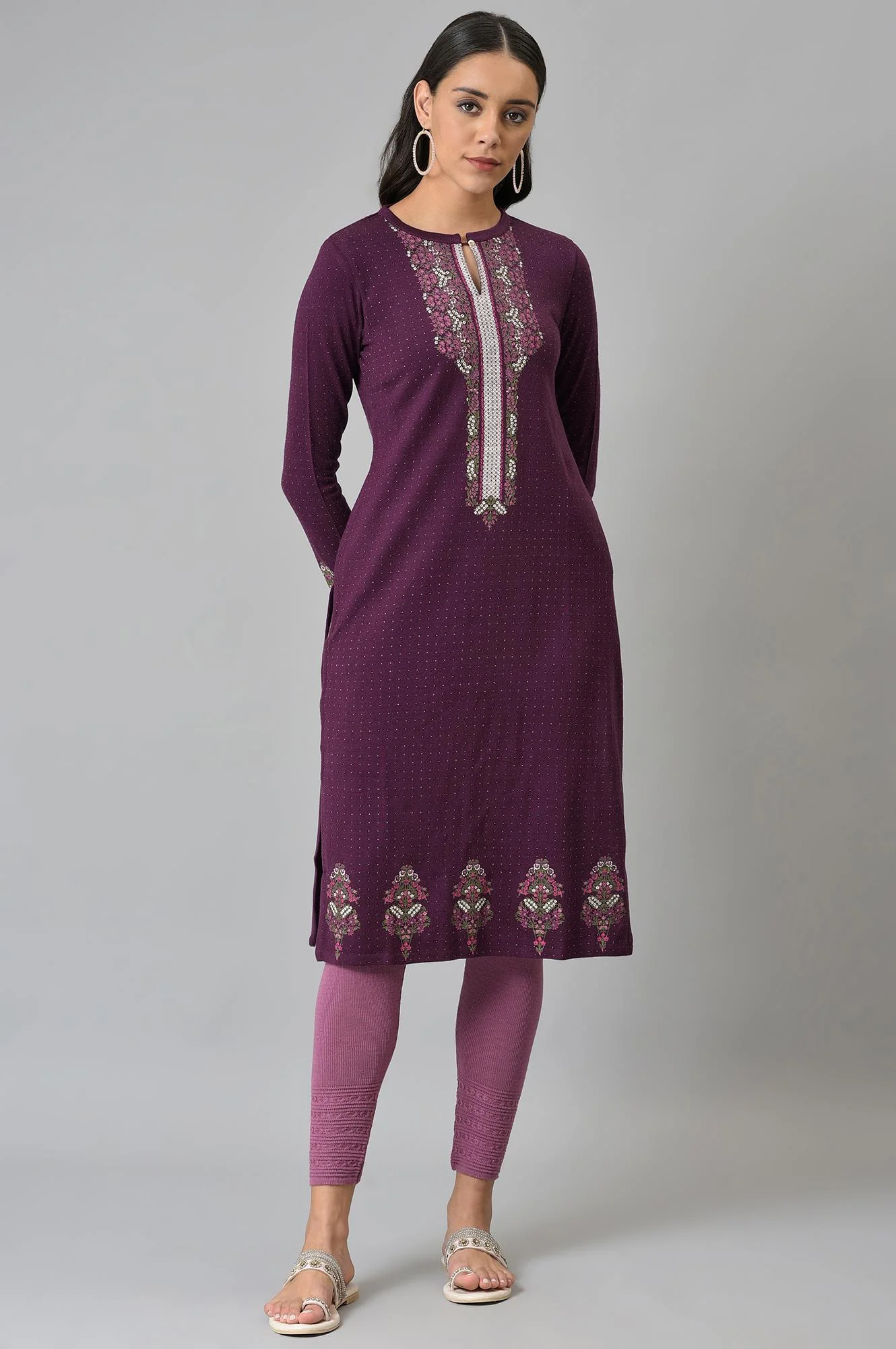 Purple Floral Printed Winter kurta - Image 5