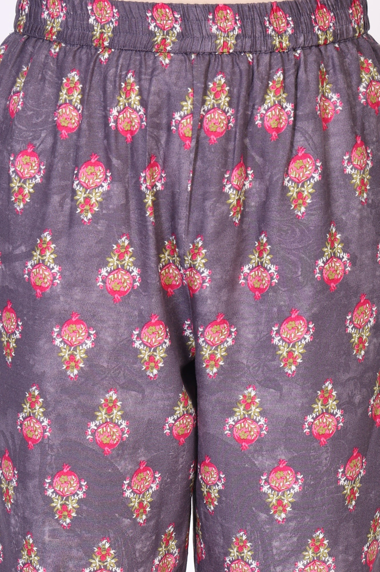 Purple Floral Printed Straight Cotton Kurta with Pant and Dupatta Set - Image 7