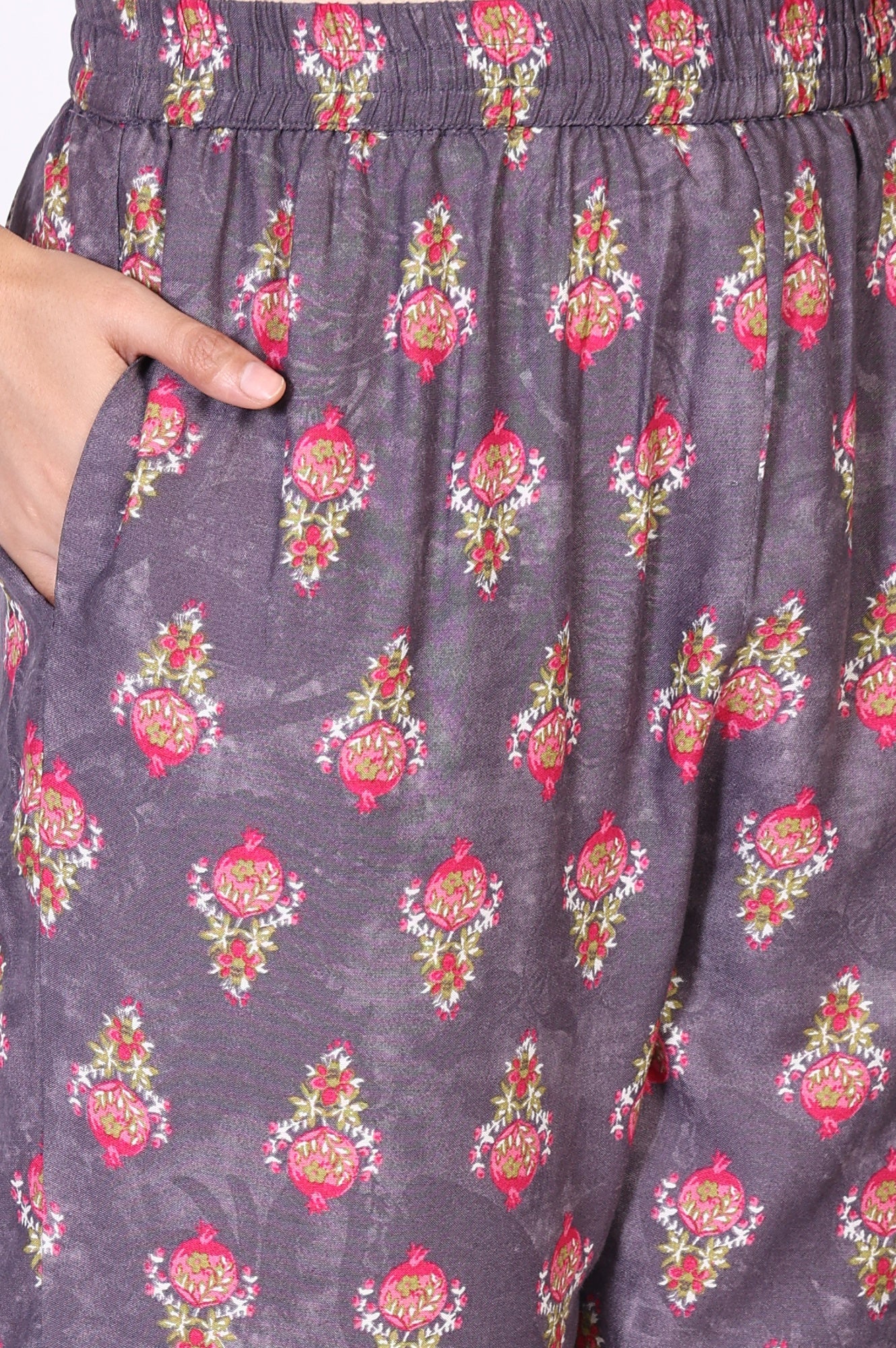 Purple Floral Printed Straight Cotton Kurta with Pant and Dupatta Set - Image 8