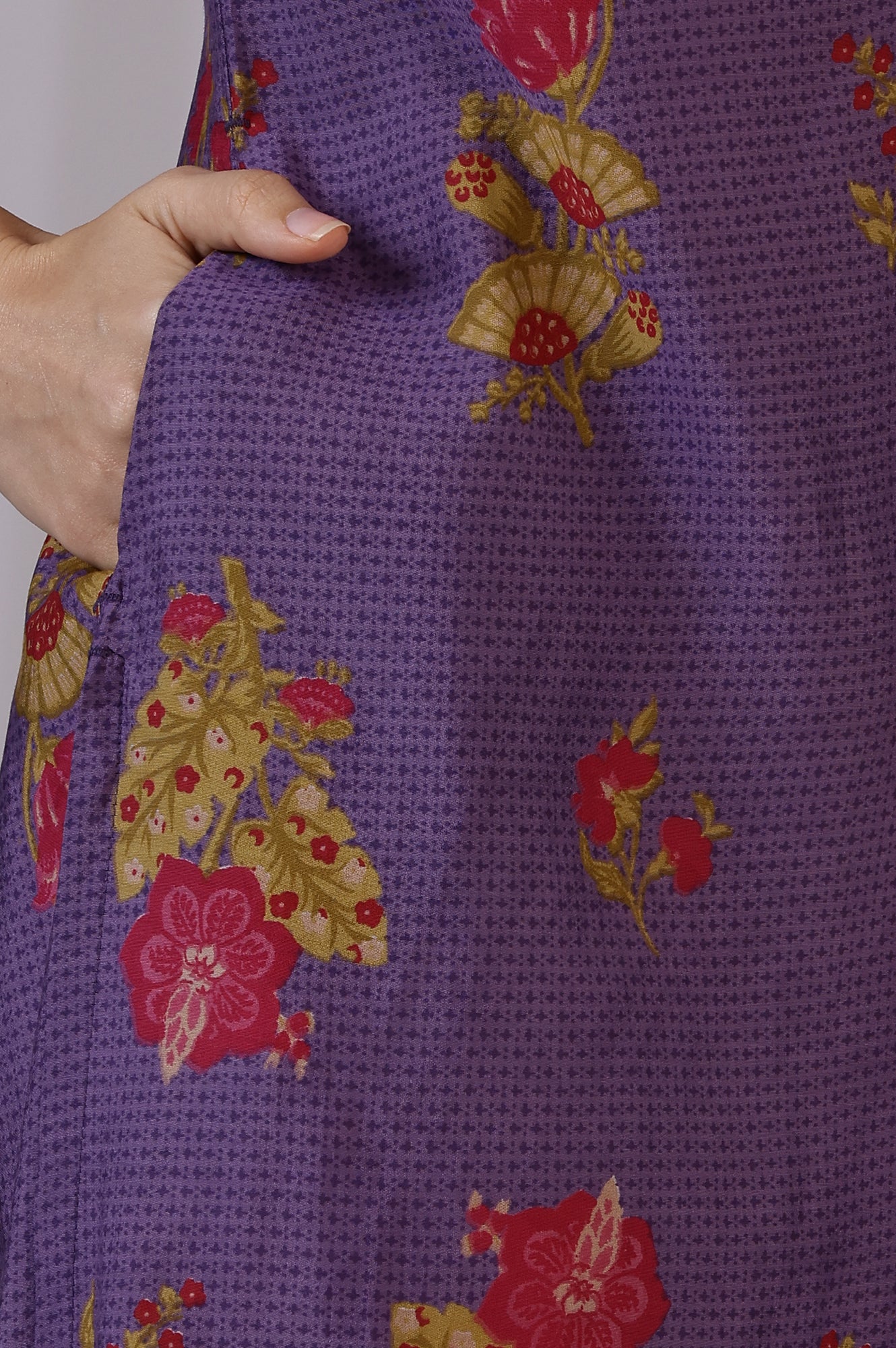 Purple Floral Straight Muslin Kurta - Image 7