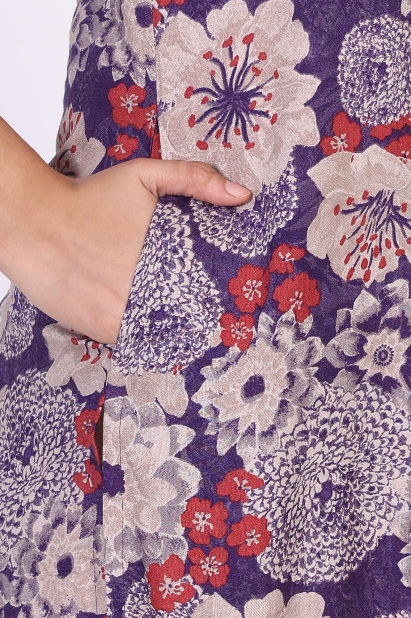 Purple Floral Straight Rayon Kurta - Image 7