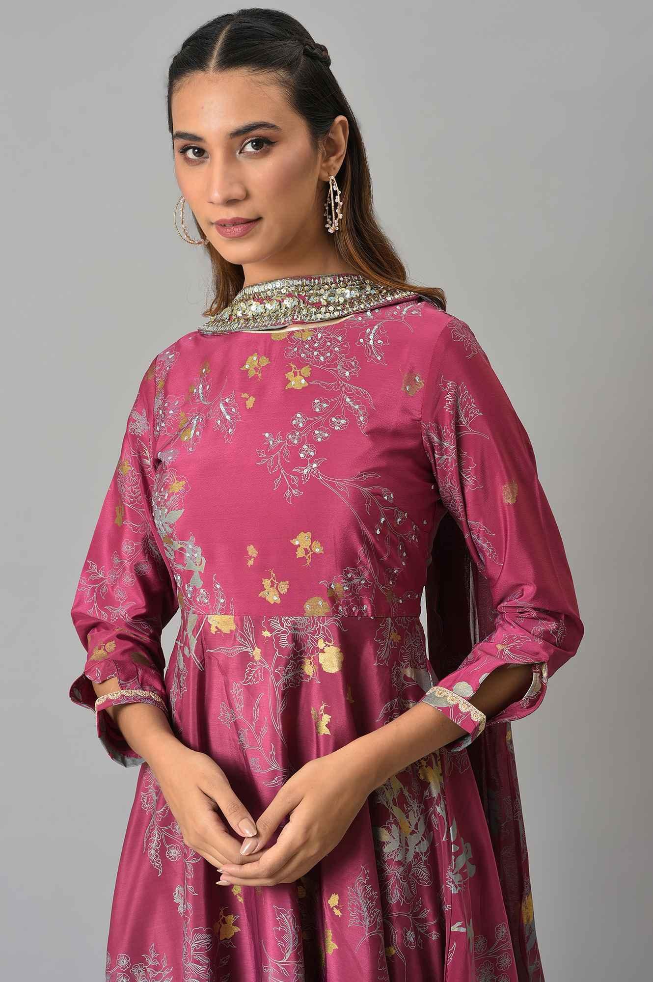 Purple French Crepe Long Dress With Dupatta - Image 5