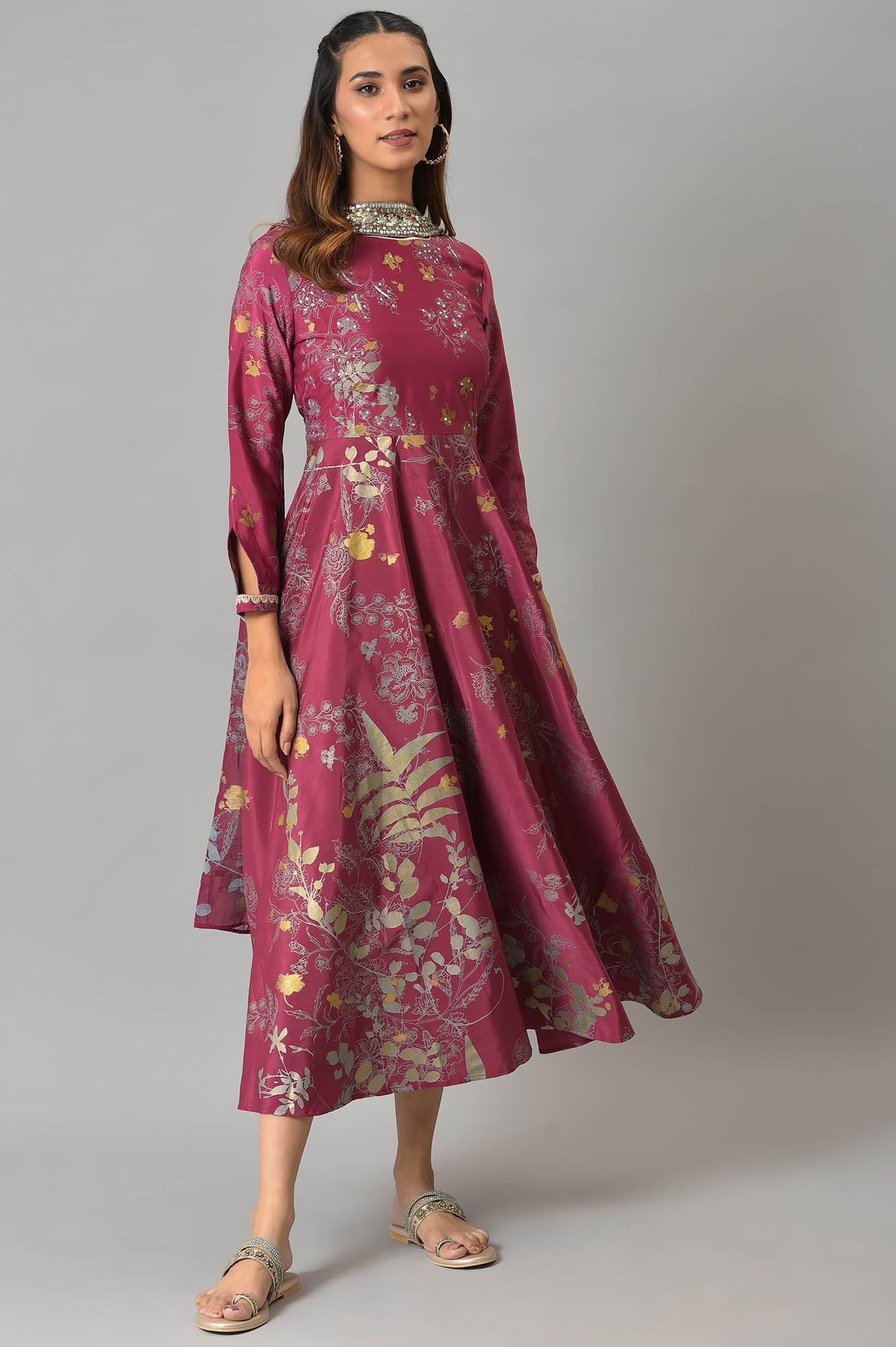 Purple French Crepe Long Dress With Dupatta - Image 8