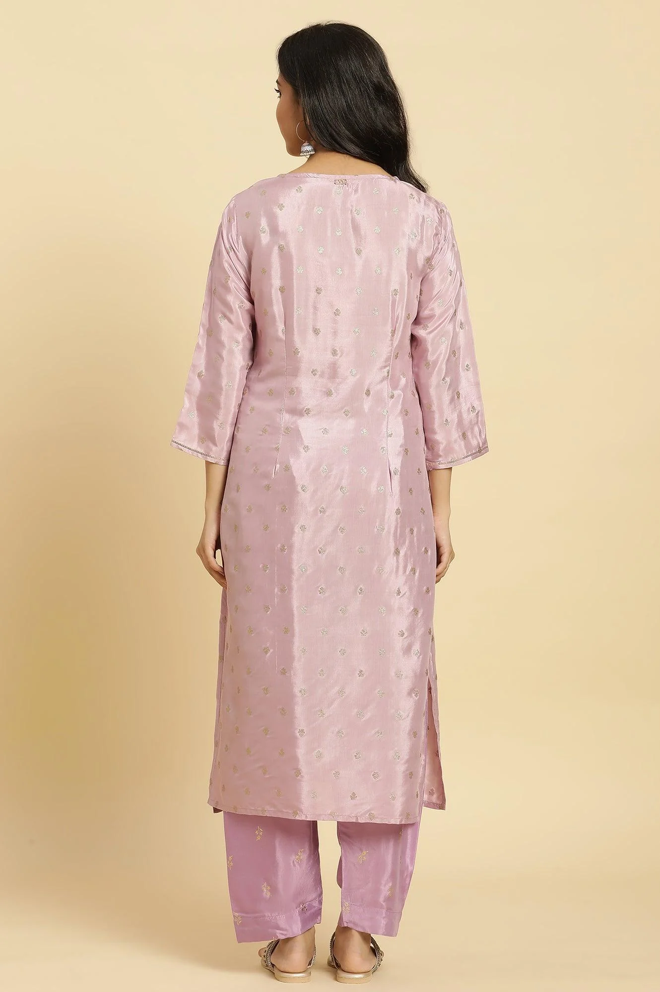 Purple Glitter Printed And Embroidered Kurta - Image 4